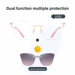 Women's Rimless Prescription Glasses + Magnetic Clip-on Sun Lens Kit