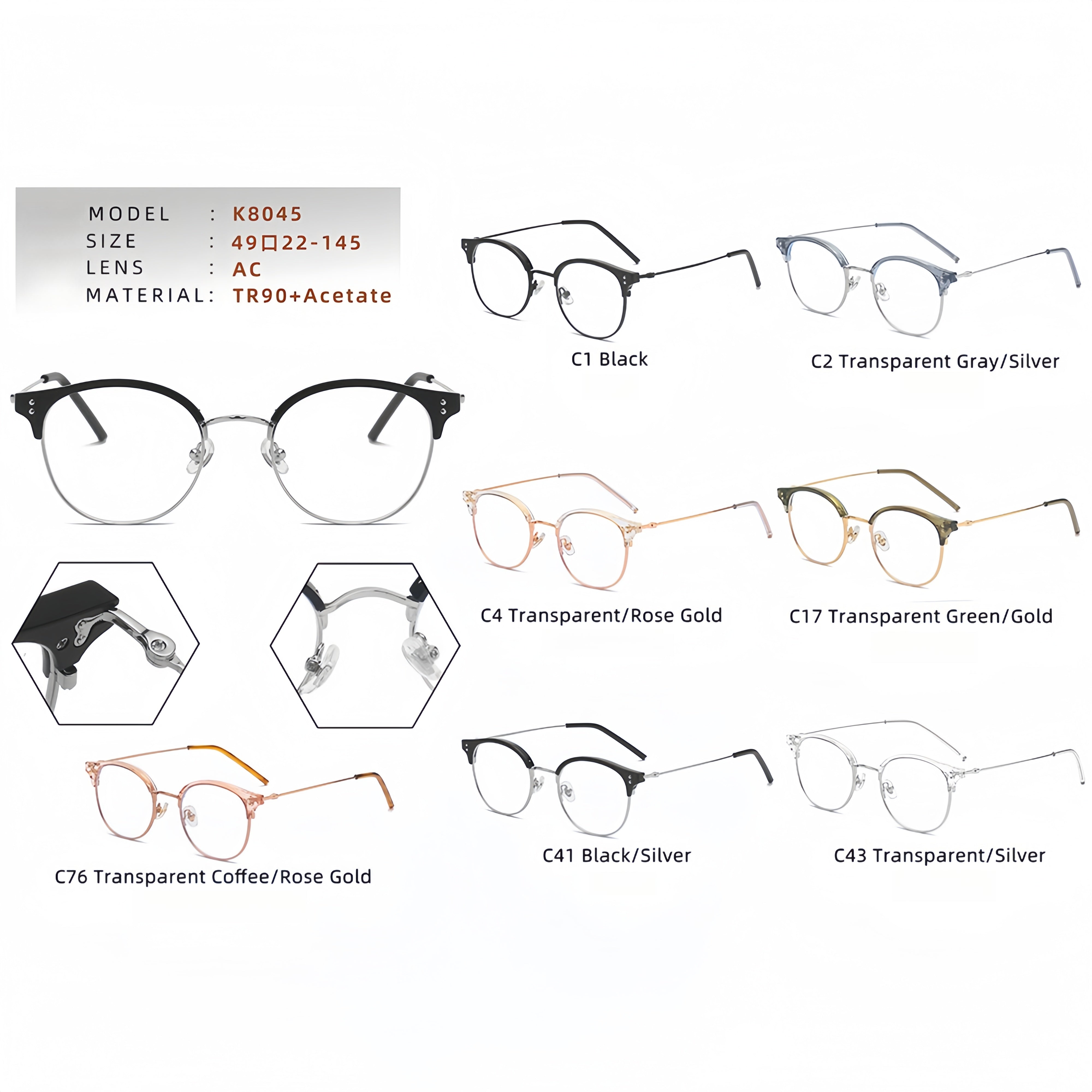 Unisex Browline Prescription Glasses Frames