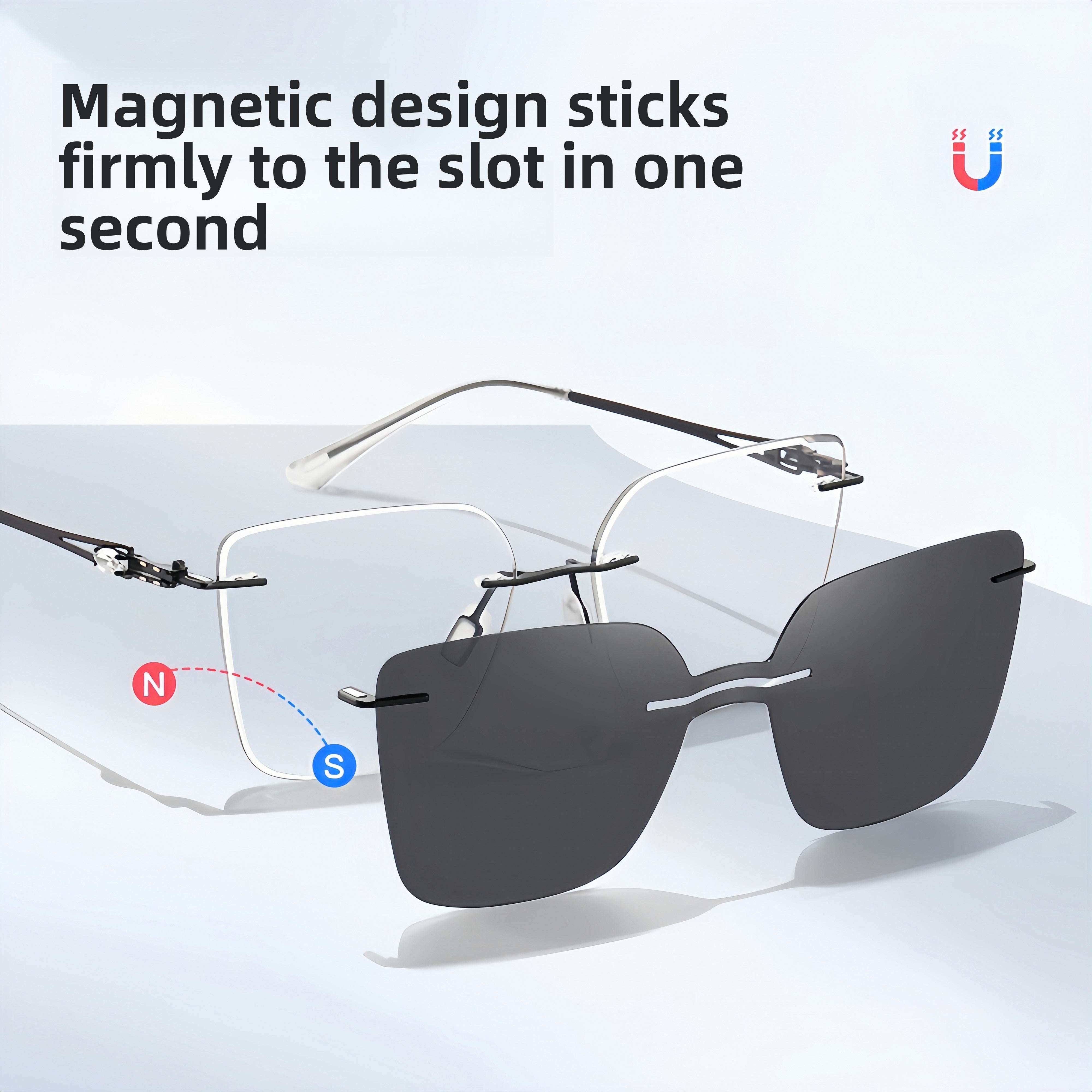 Women's Frameless Prescription Set with Magnetic Sunglass Clip-ons