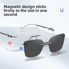 Women's Frameless Prescription Set with Magnetic Sunglass Clip-ons