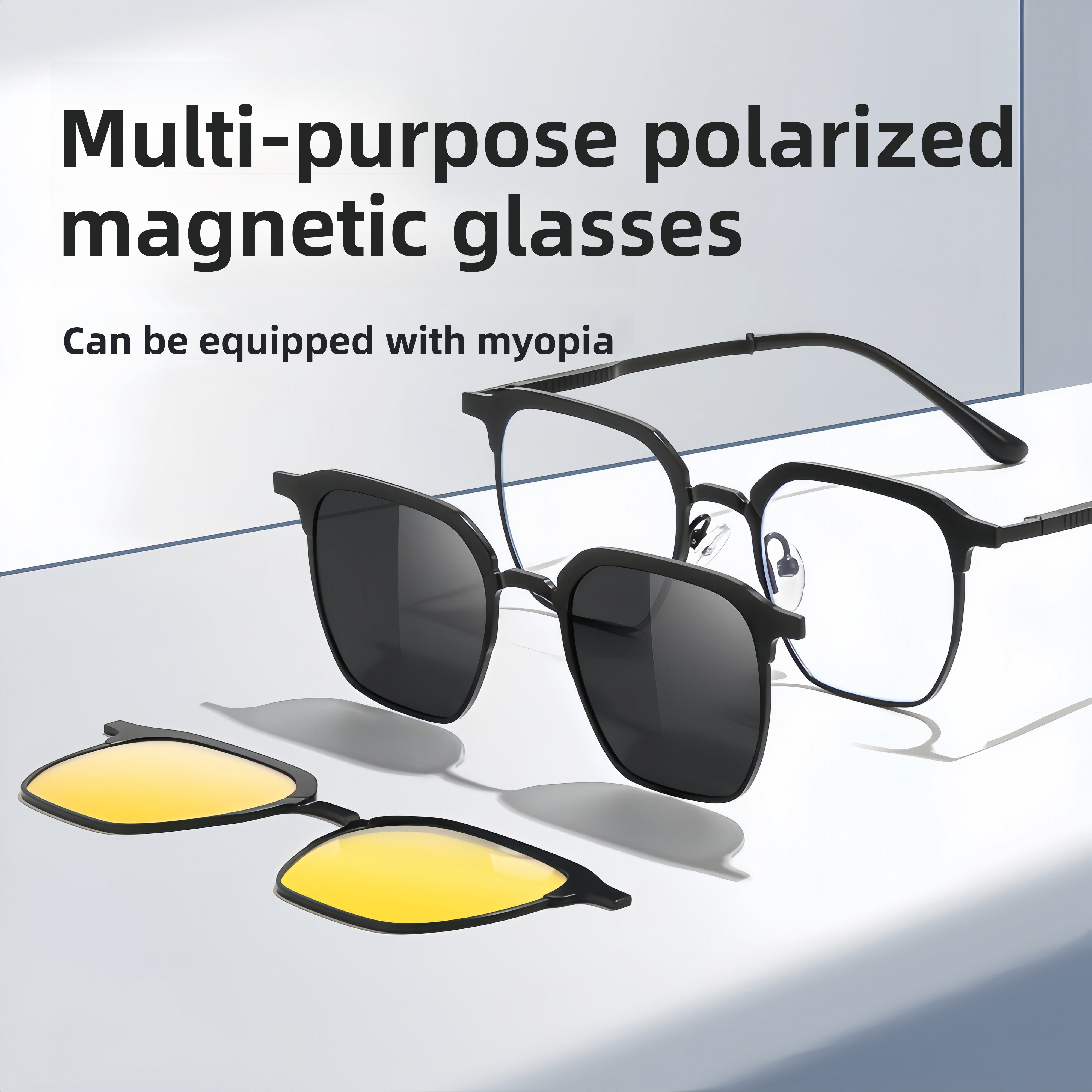 Men's Magnetic Clip-On Sunglasses & Optical Frames Bundle