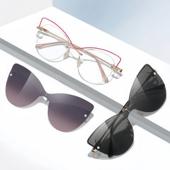 Women's Rimless Magnetic Clip-On Sunglasses Compatible with Prescription Frames