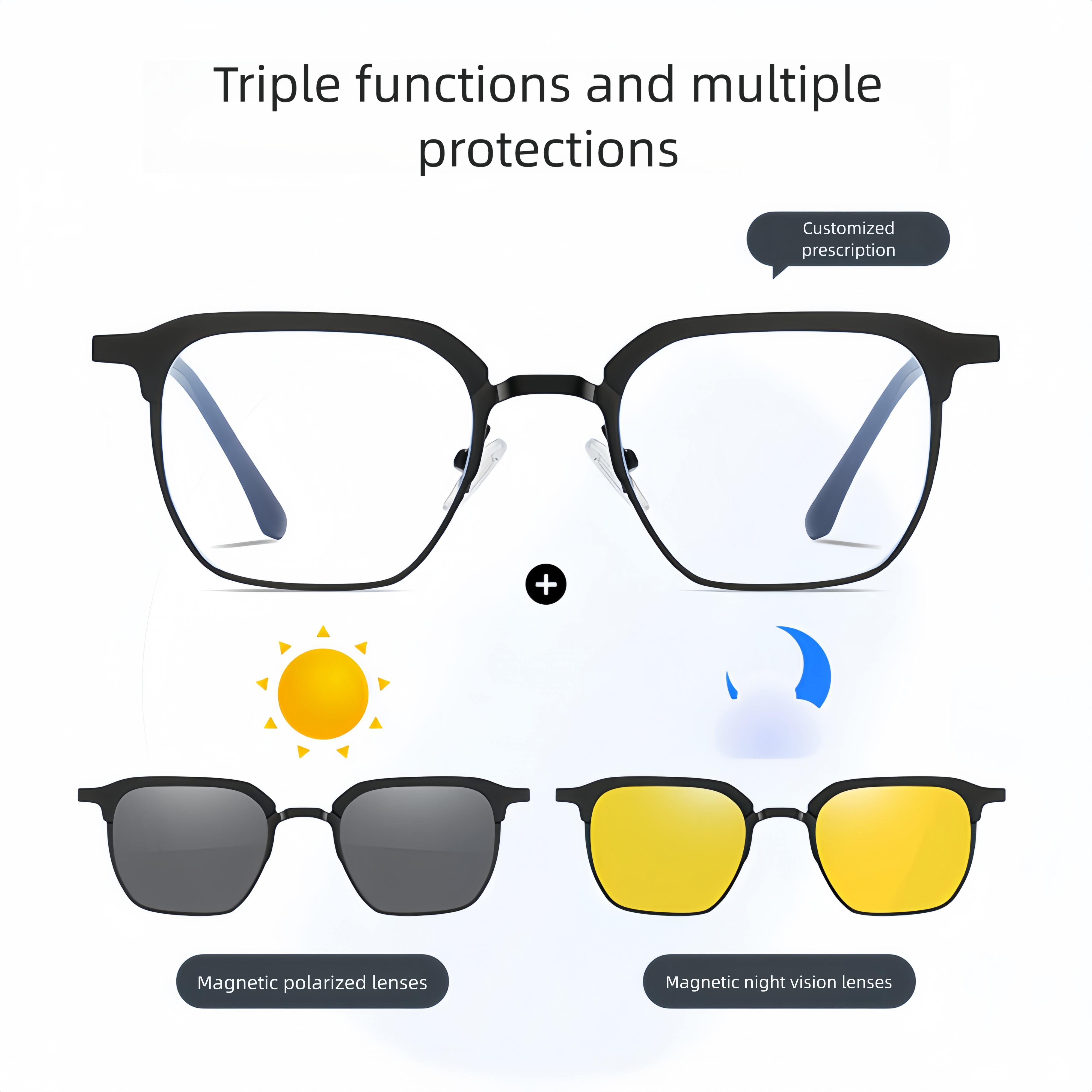 Men's Magnetic Clip-On Sunglasses & Optical Frames Bundle