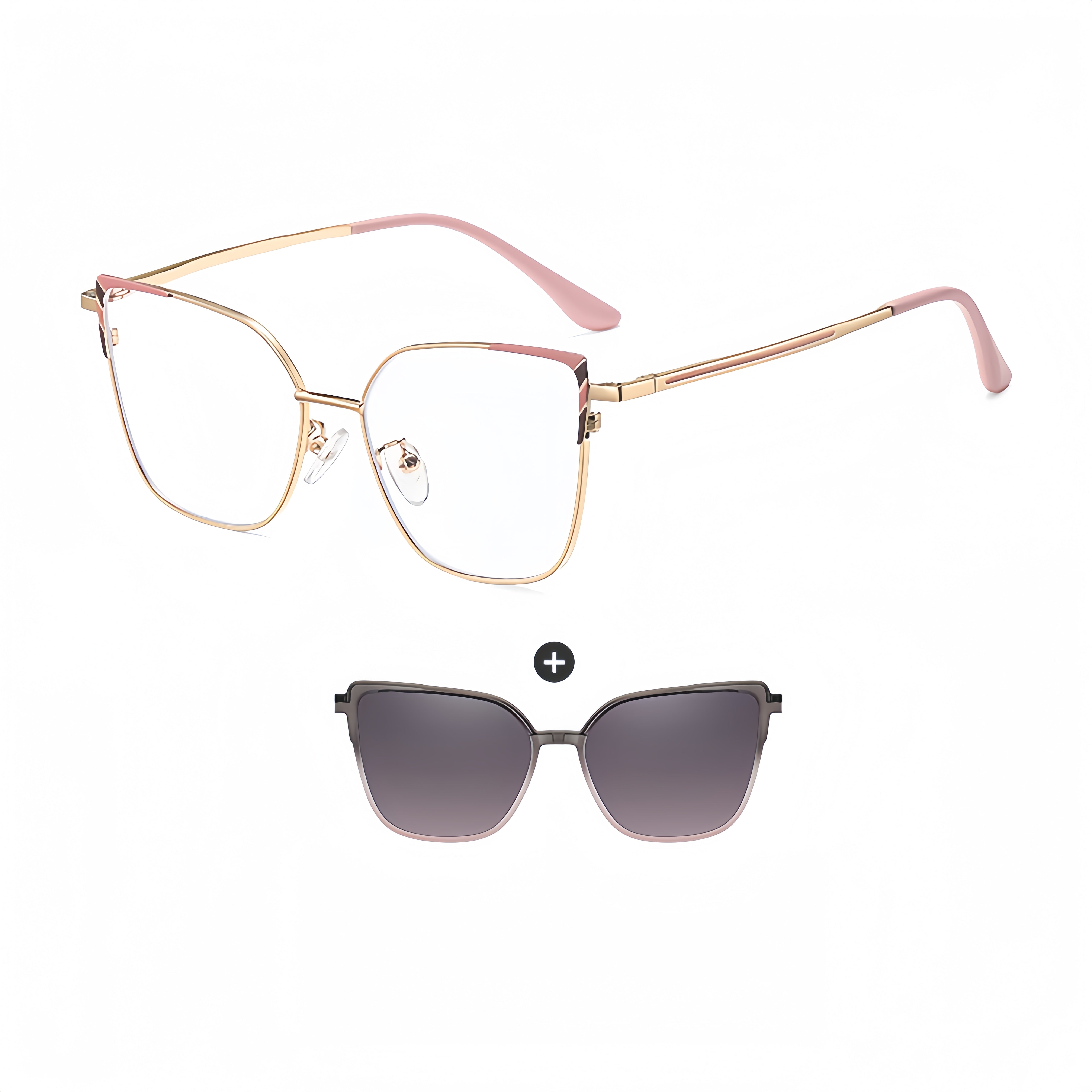Women's Metal Prescription Glasses & Magnetic Clip-on Sunglasses Set