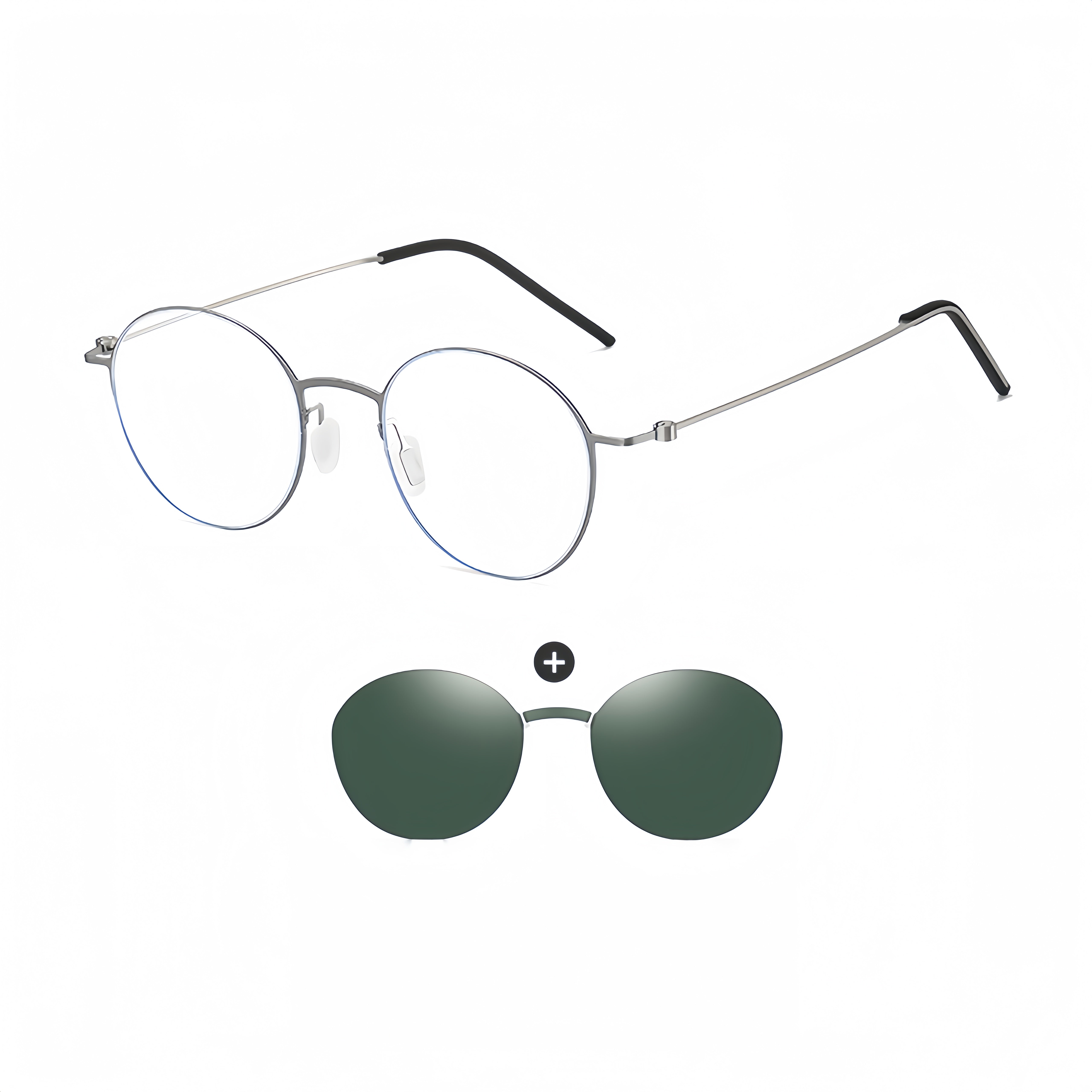 Round Magnetic RX Frame with Clip-On Sunglasses
