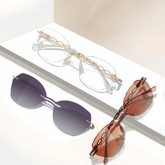 Women's Rimless Magnetic Clip-On Sunglasses & Optical Frames Bundle