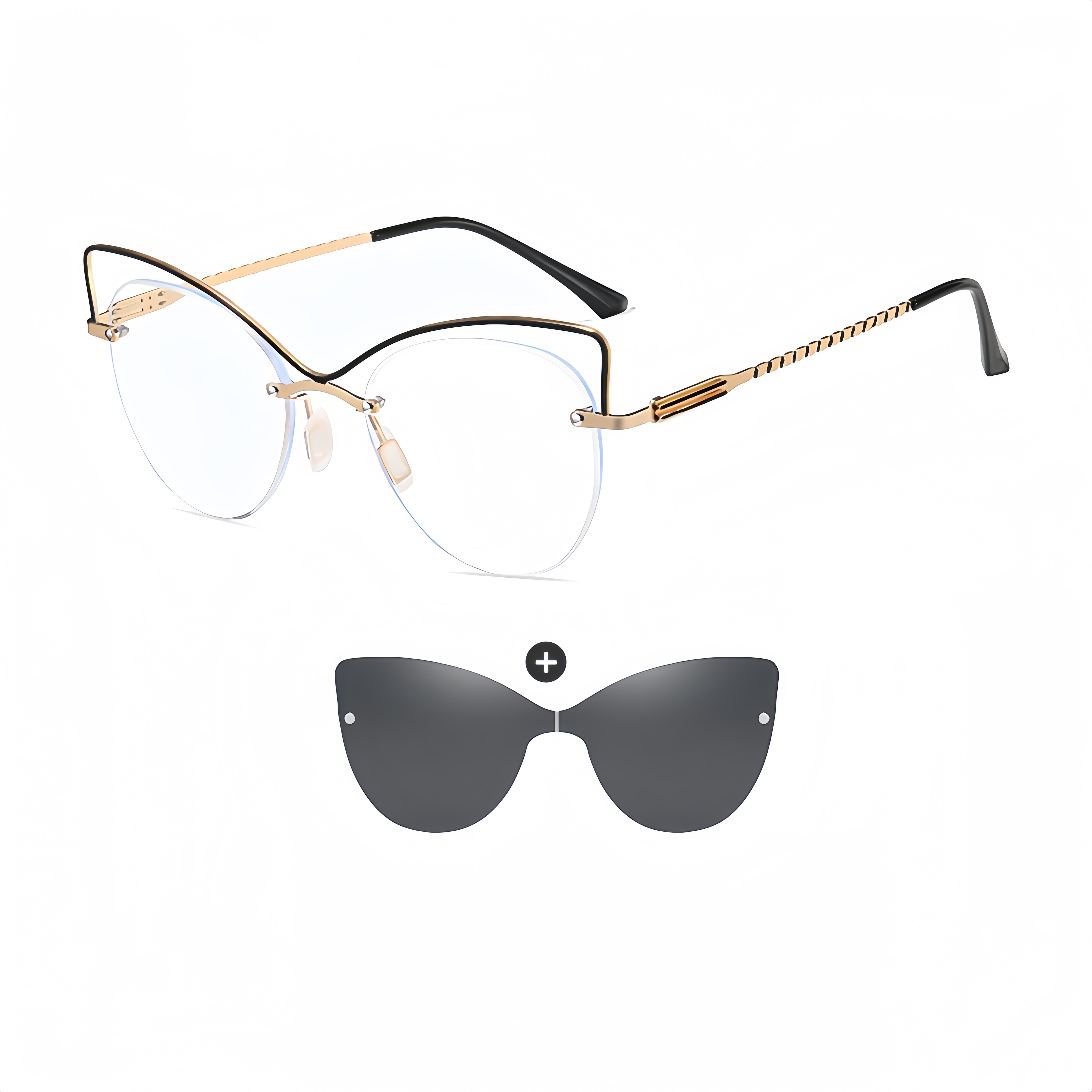 Women's Rimless Magnetic Clip-On Sunglasses Compatible with Prescription Frames