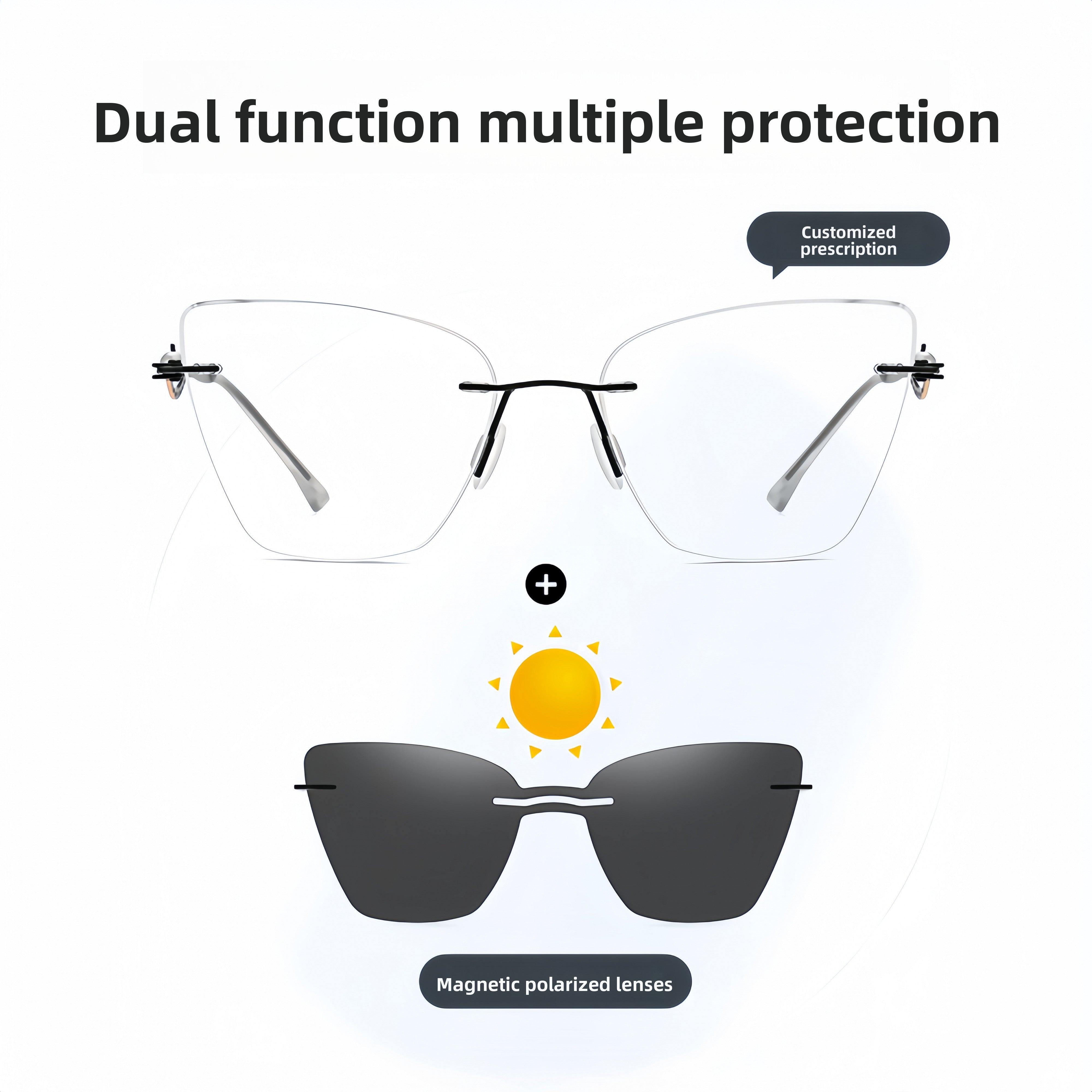 Women's Rimless All-in-One Sunglasses & Prescription Eyewear Set