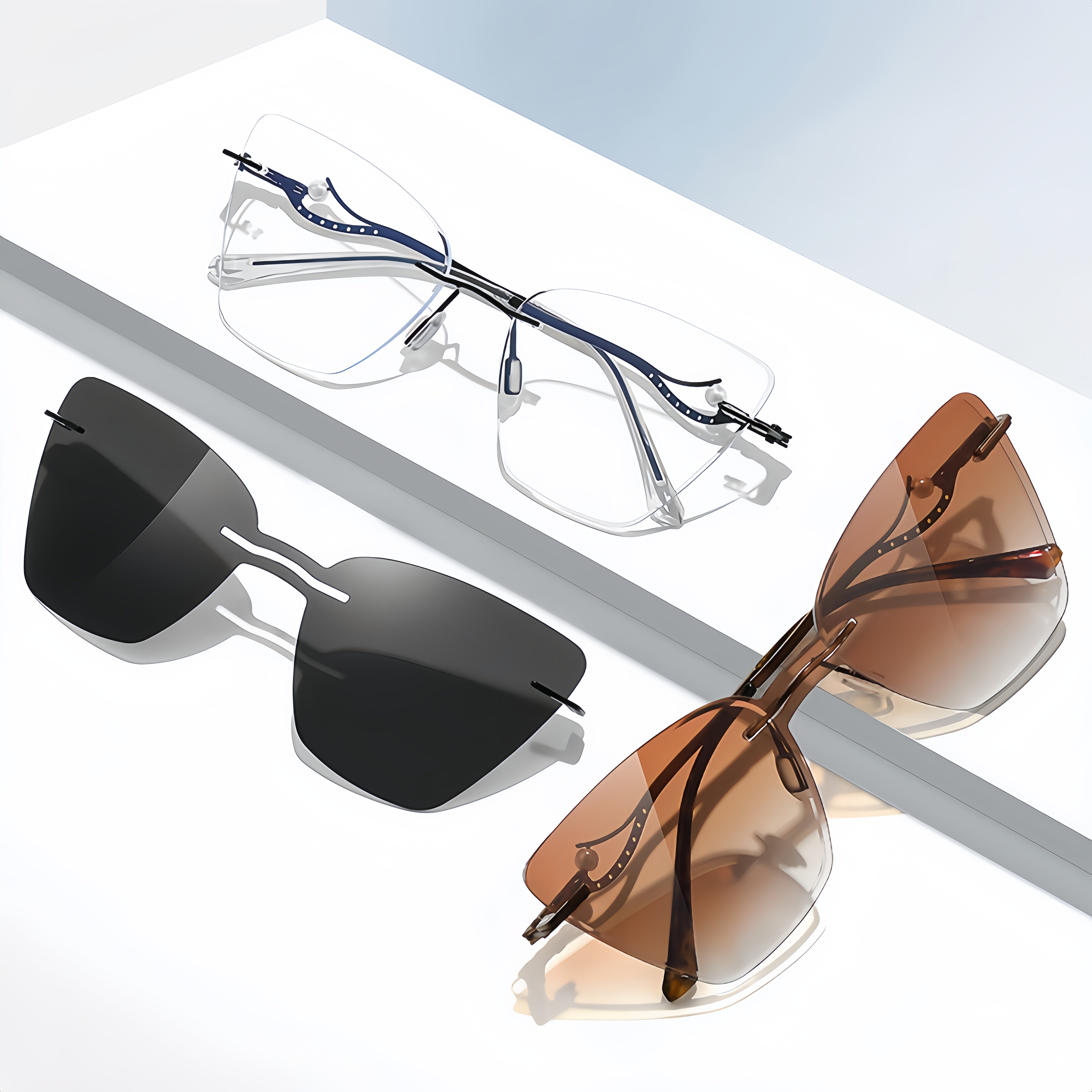 Women's Rimless All-in-One Sunglasses & Prescription Eyewear Set