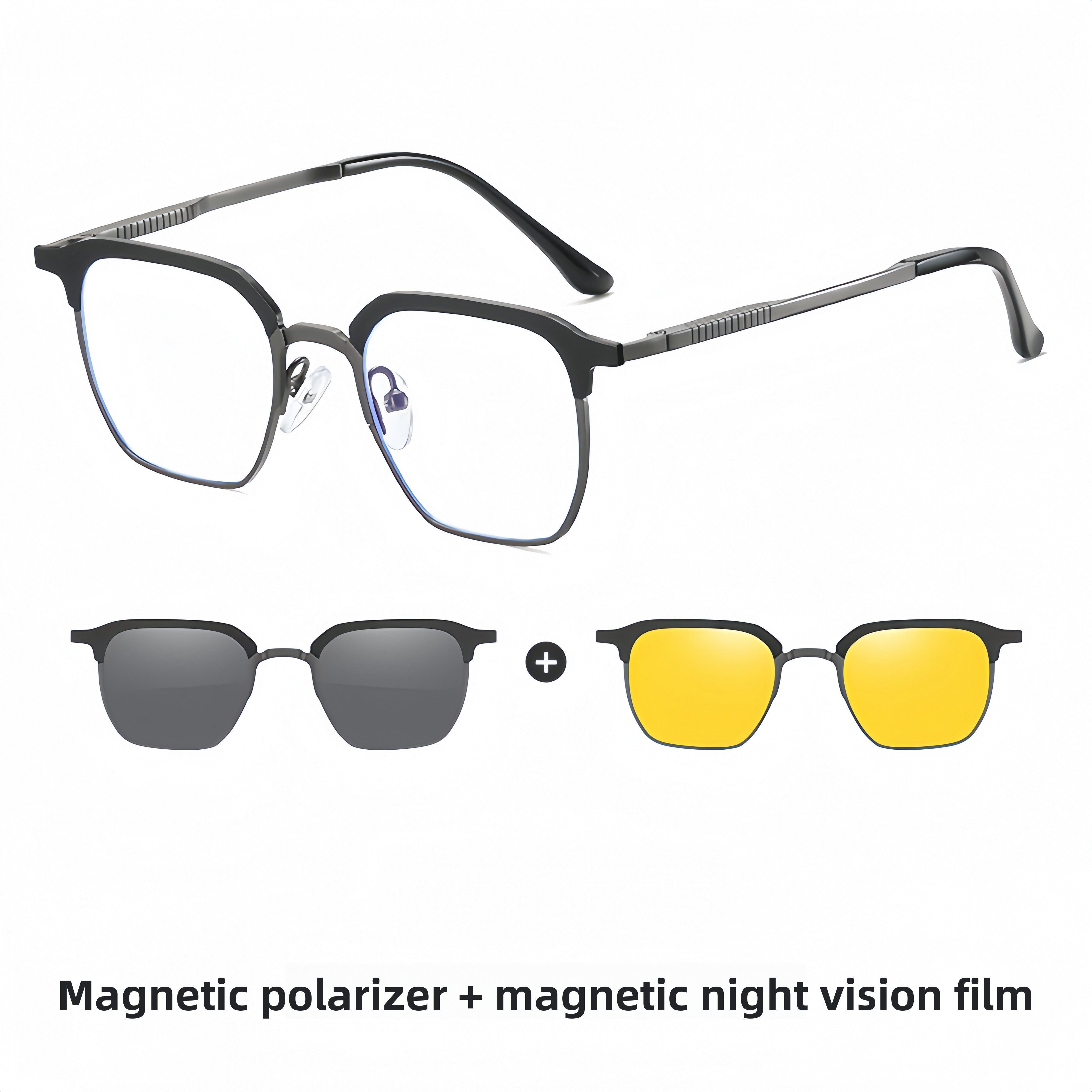 Men's Magnetic Clip-On Sunglasses & Optical Frames Bundle