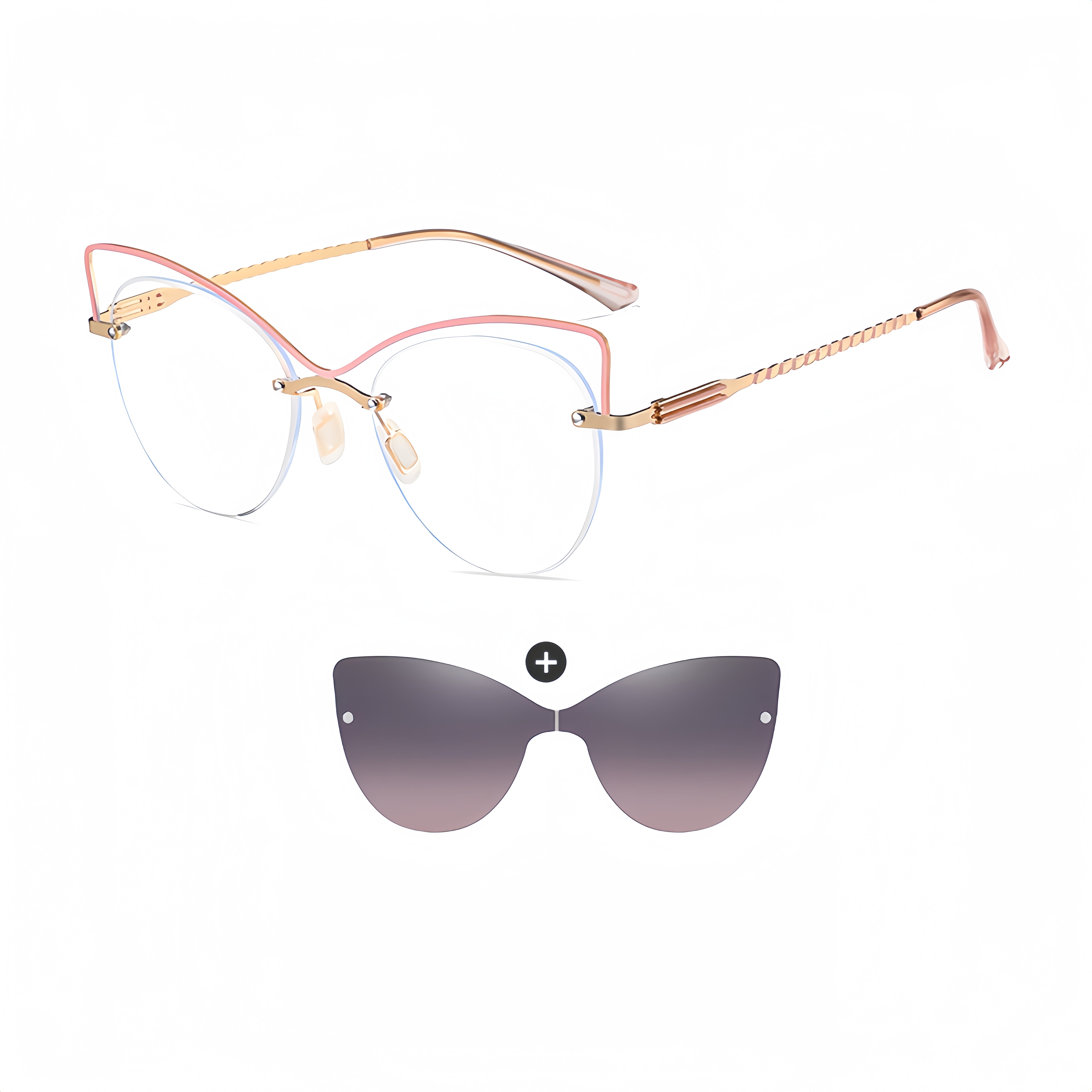 Women's Rimless Magnetic Clip-On Sunglasses Compatible with Prescription Frames