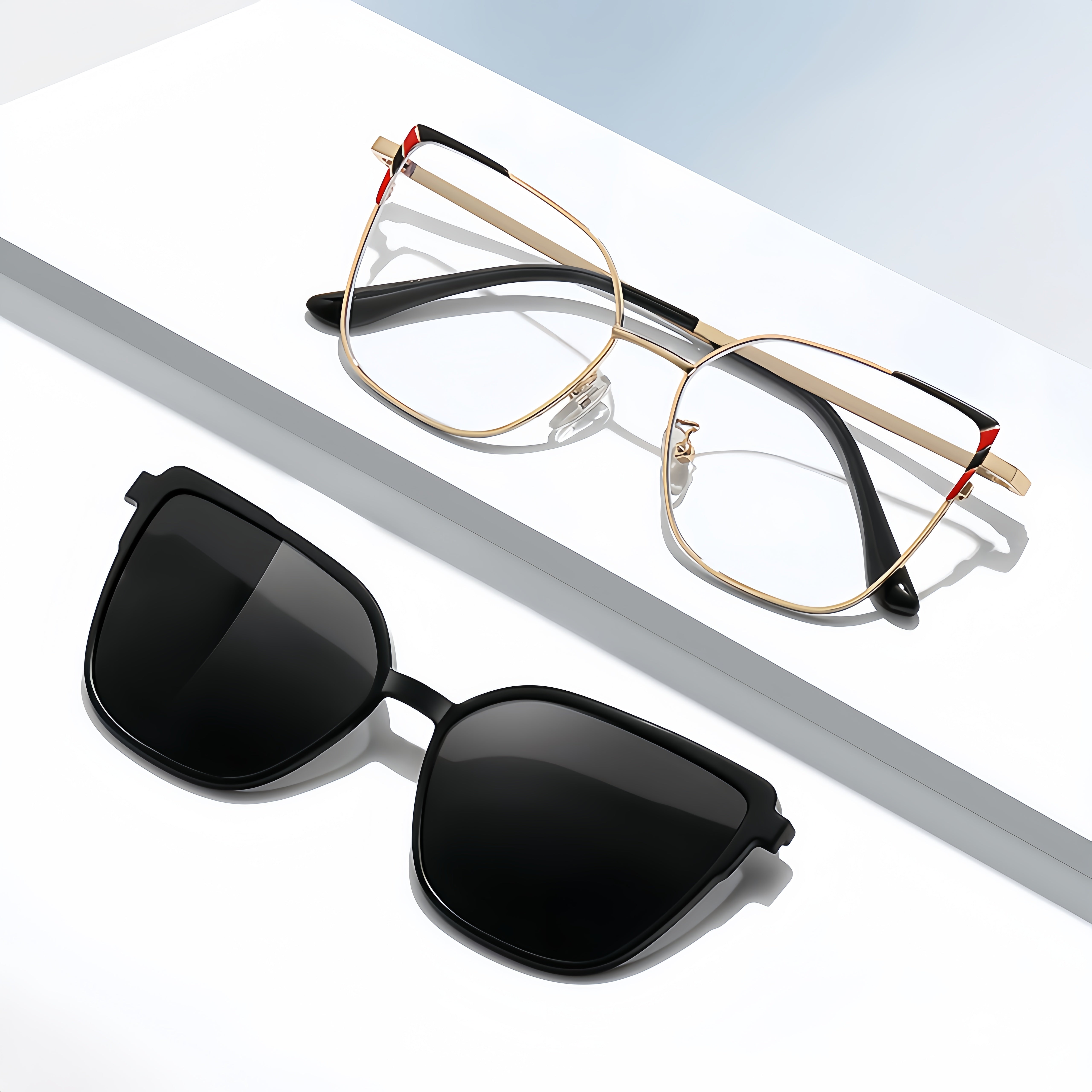 Women's Metal Prescription Glasses & Magnetic Clip-on Sunglasses Set