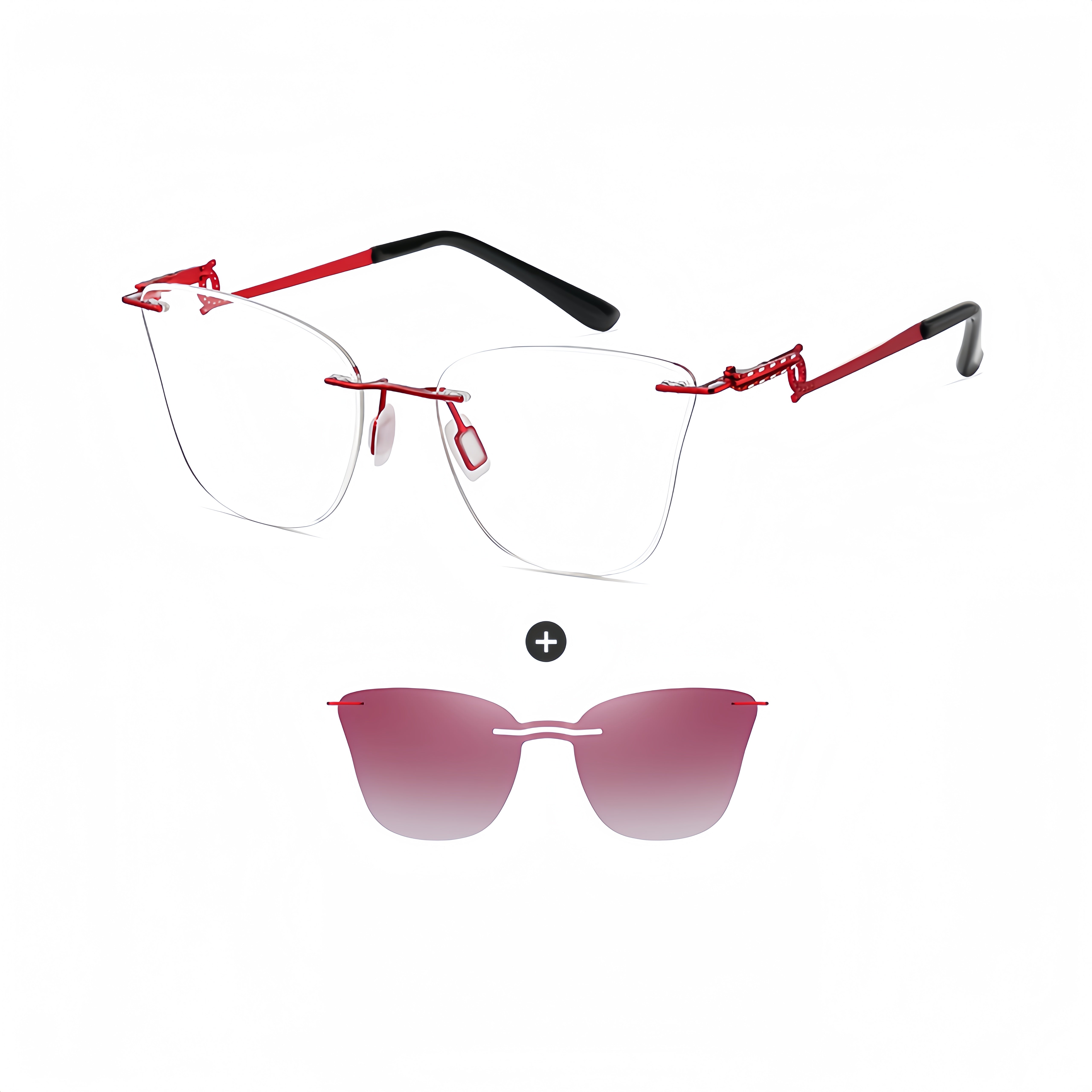Women's Rimless Prescription Glasses + Magnetic Clip-on Sun Lens Kit