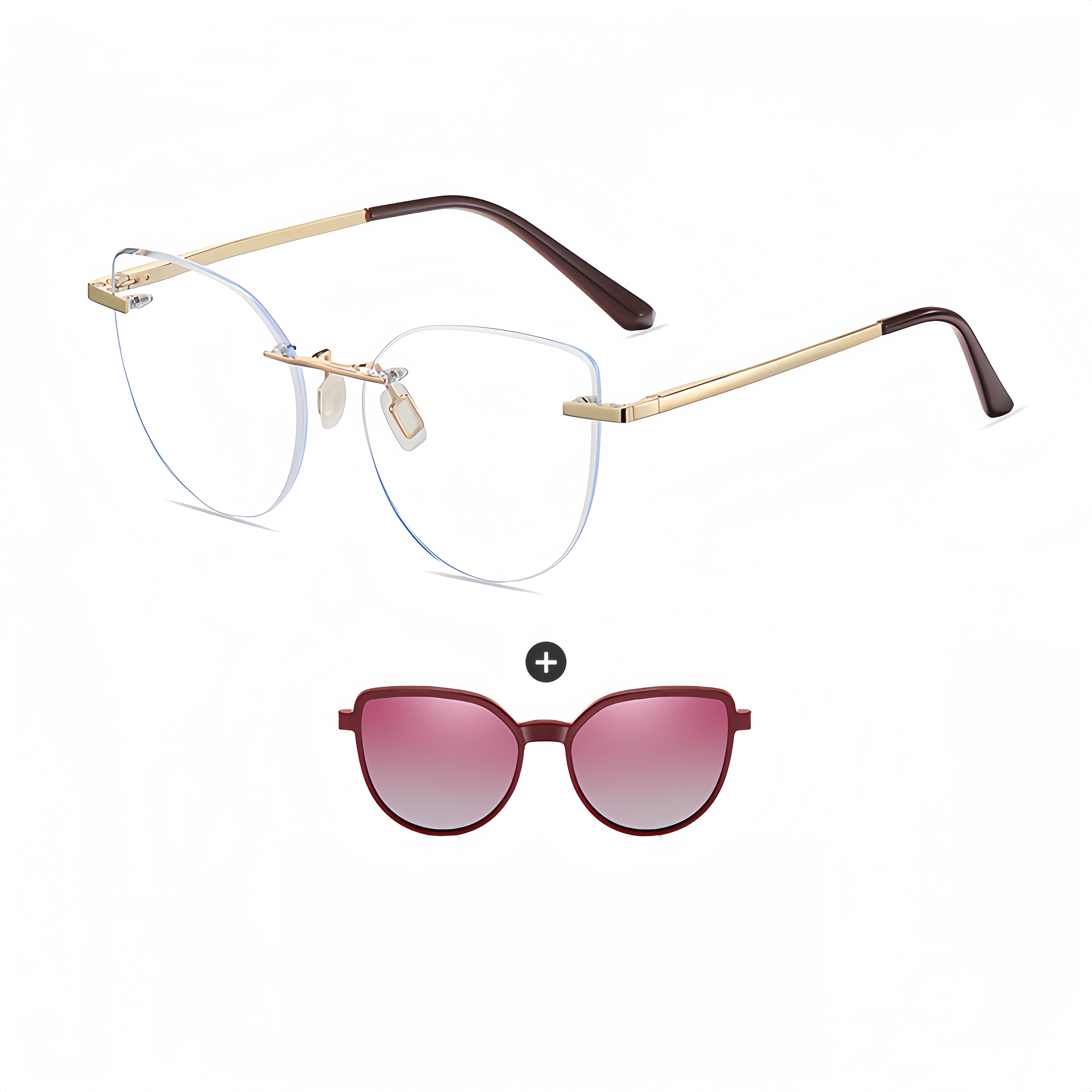 Female TR90 Frame with Clip-On Sunglasses