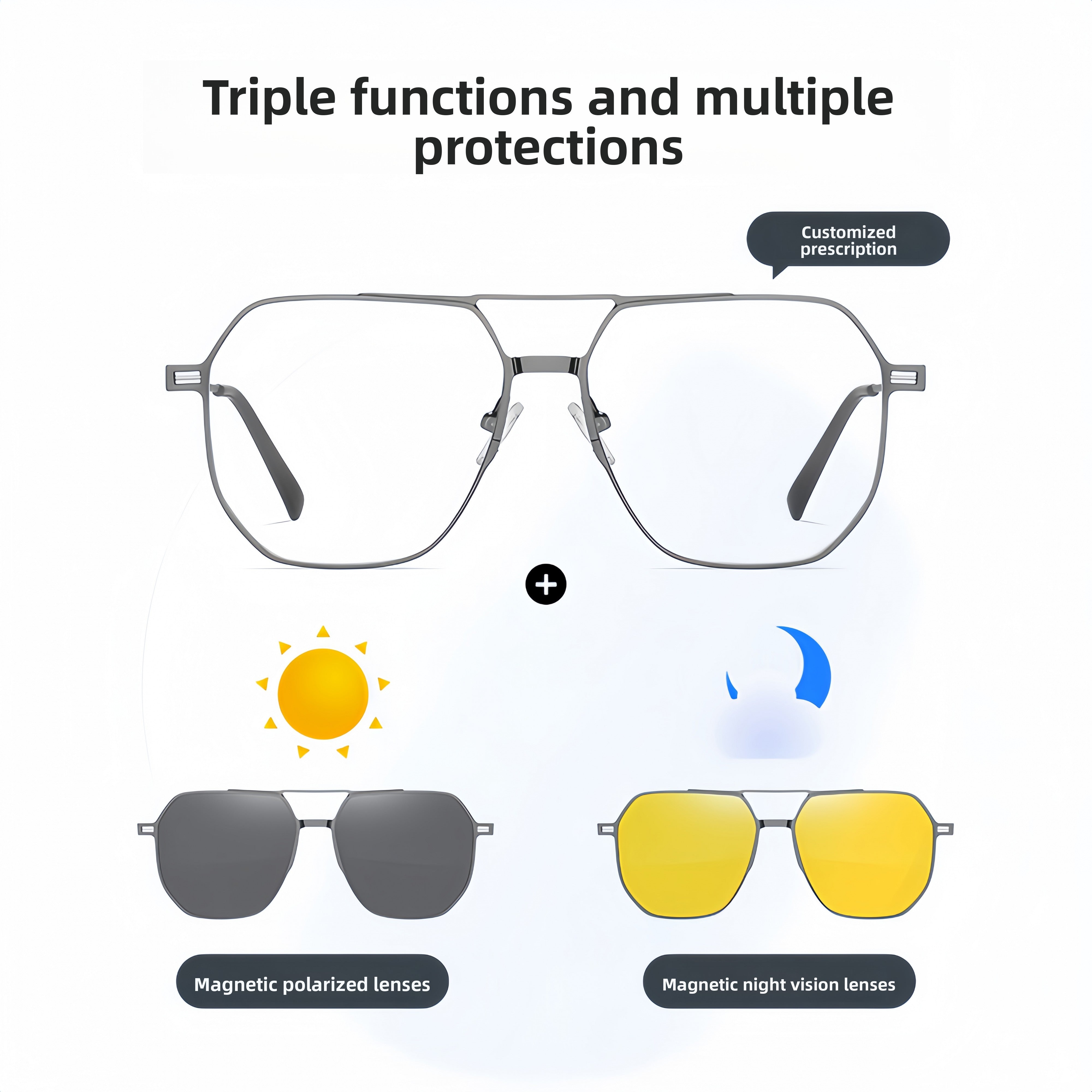 Men's Magnetic Clip-on Prescription Eyewear Set