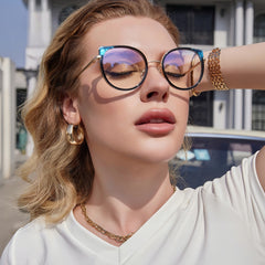 Dual-Tone Metal Full-Rim Cat-Eye Eyewear Frames