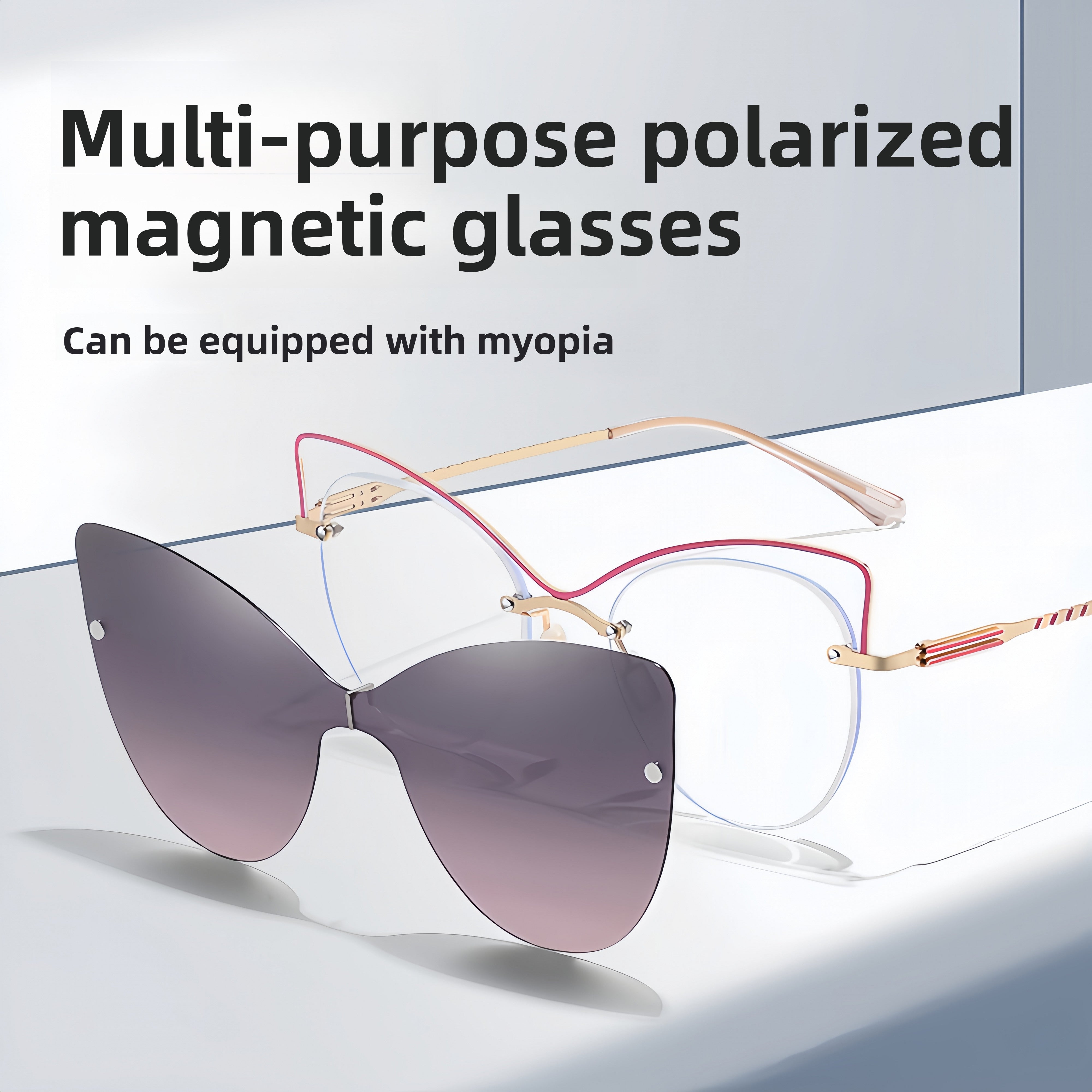 Women's Rimless Magnetic Clip-On Sunglasses Compatible with Prescription Frames