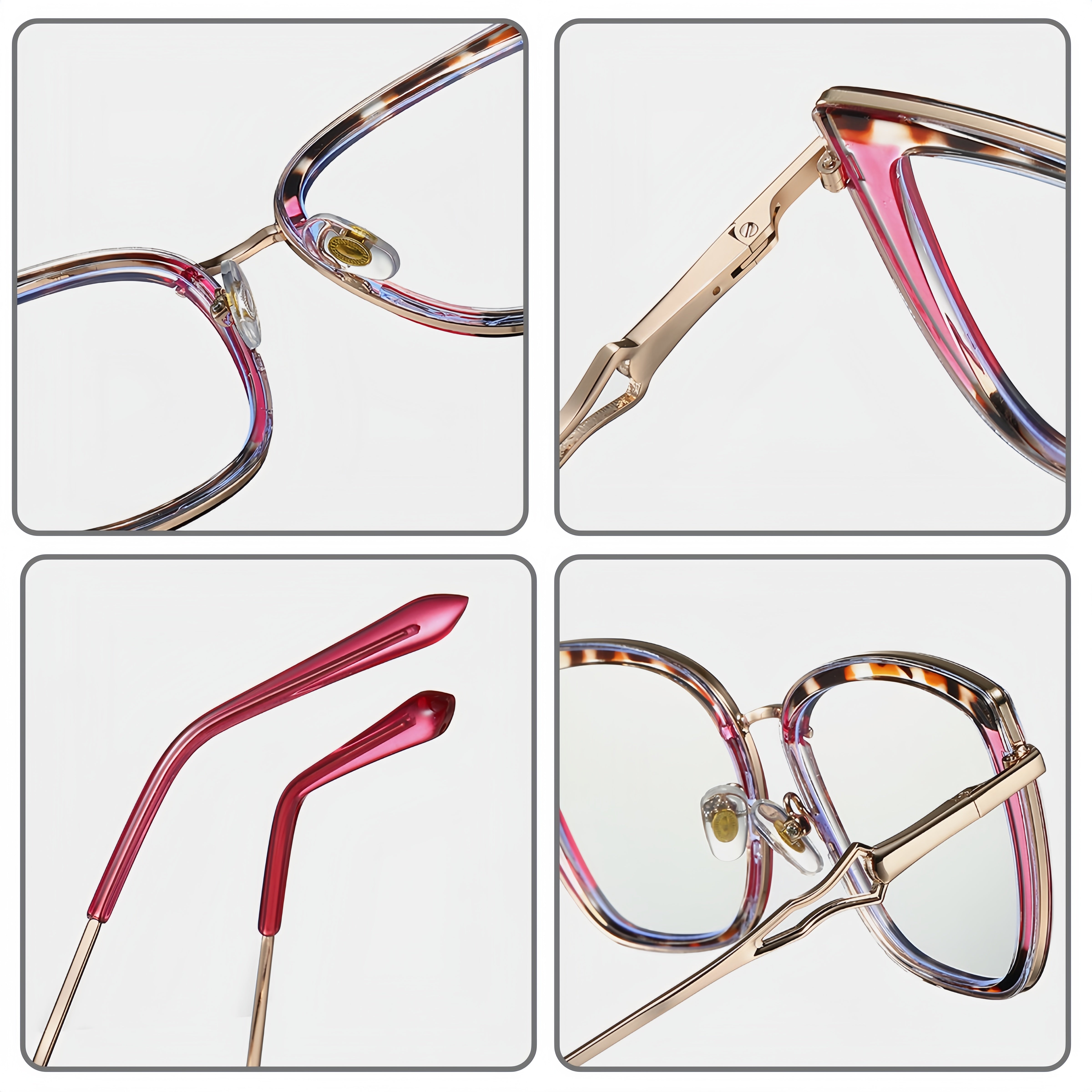 Women's TR90+ Metal Leopard Pattern Square Eyeglass Frame