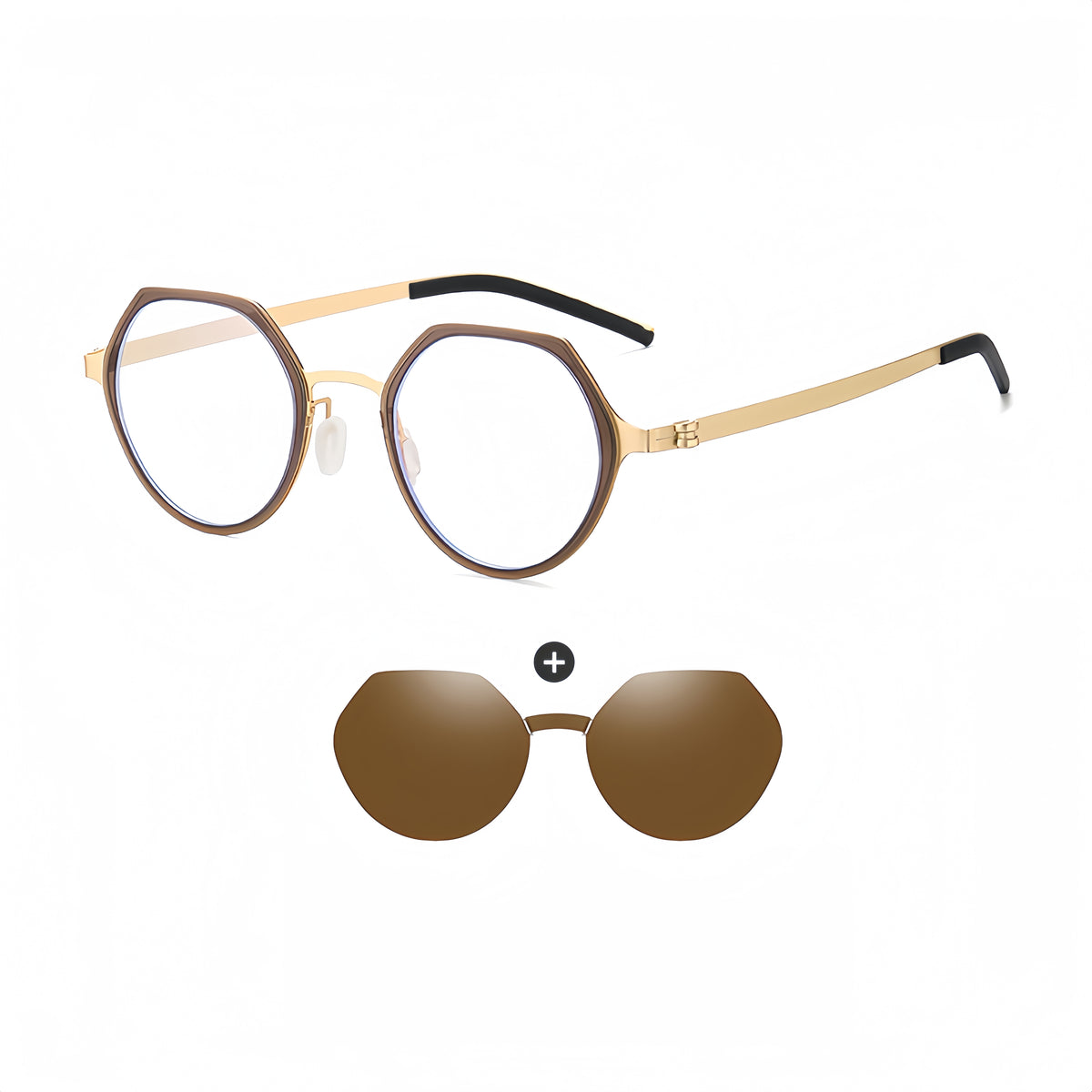 Geometric Titanium Frame with Mag-Polarized Clip-Ons