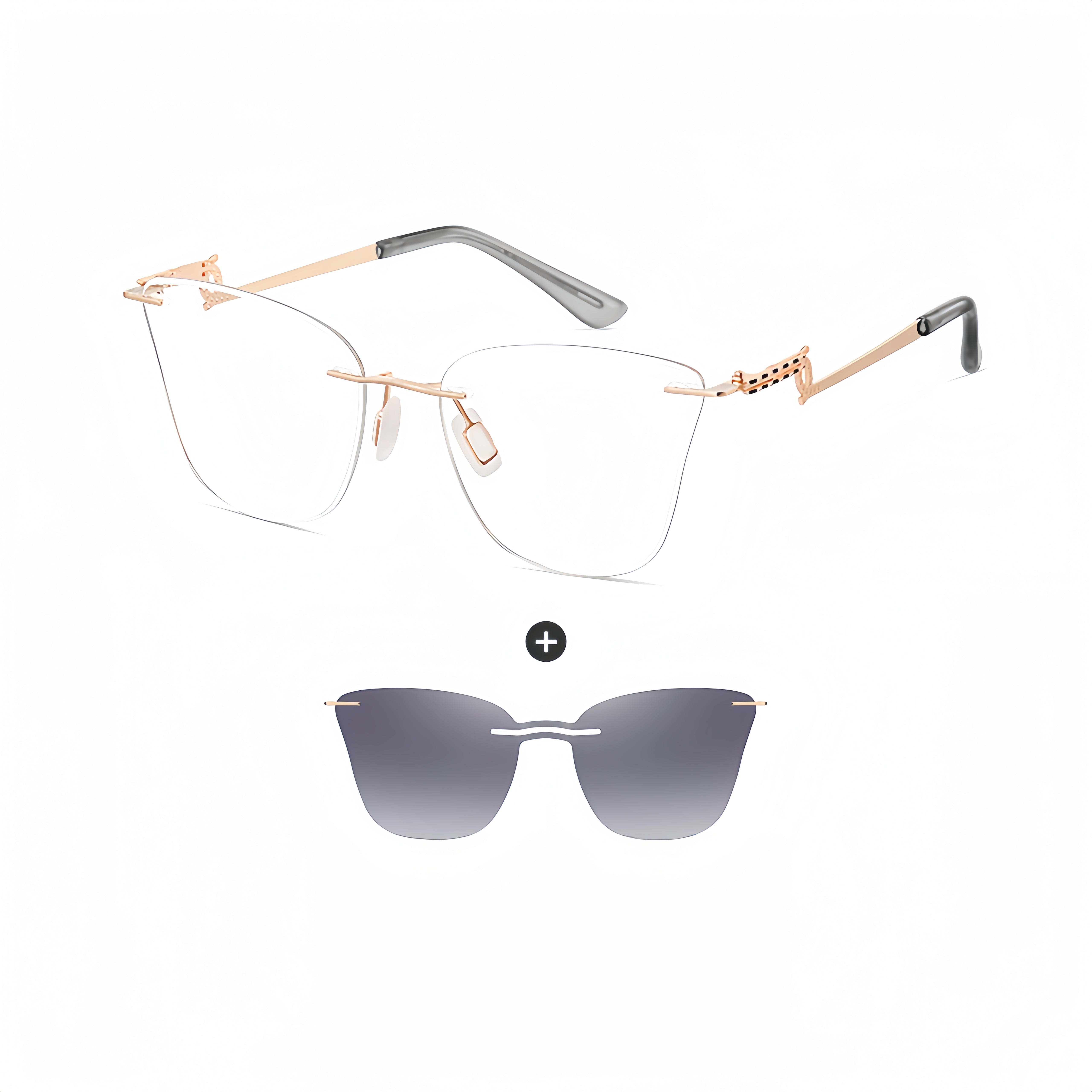 Women's Rimless Prescription Glasses + Magnetic Clip-on Sun Lens Kit