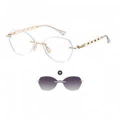 Women's Rimless Magnetic Clip-On Sunglasses & Optical Frames Bundle