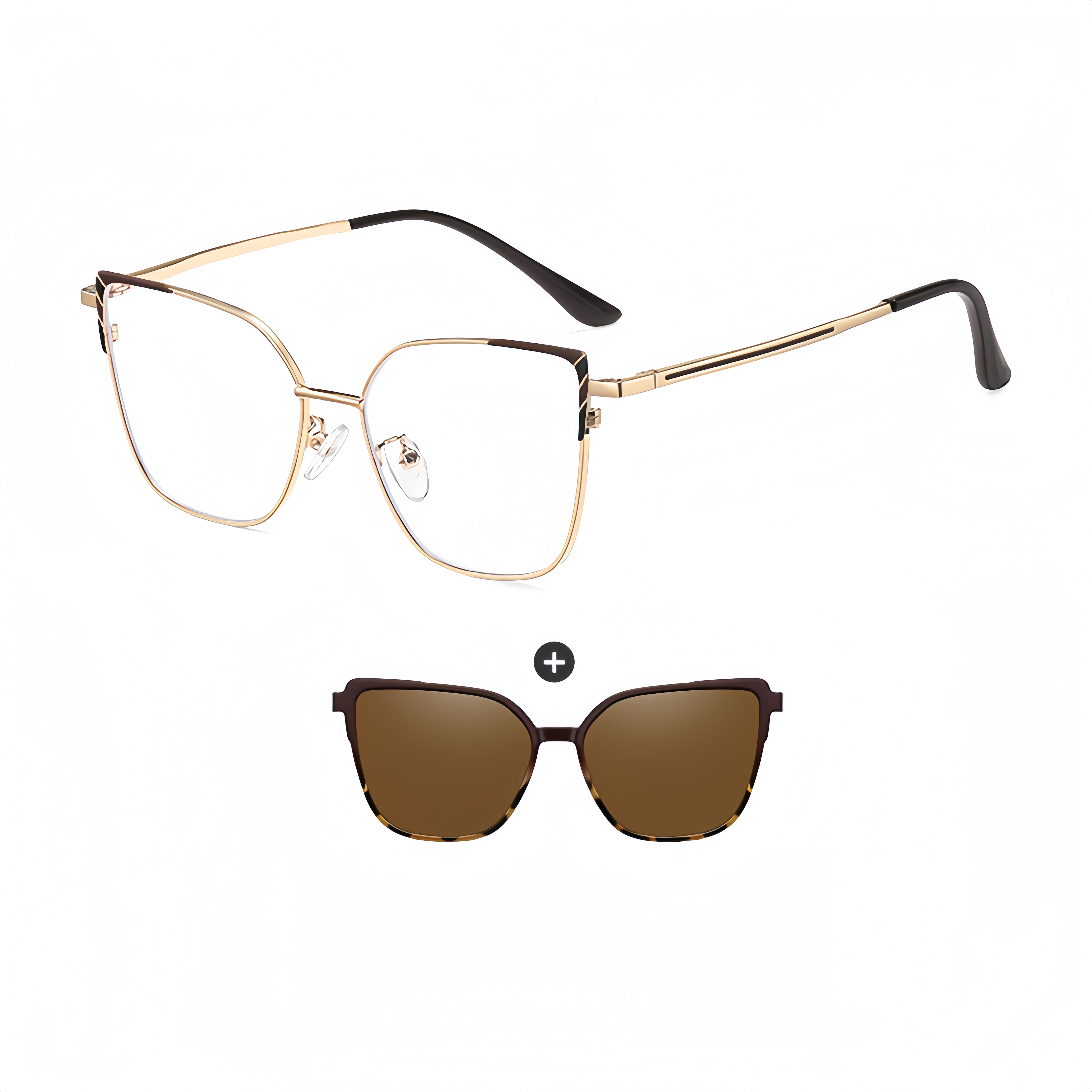 Women's Metal Prescription Glasses & Magnetic Clip-on Sunglasses Set
