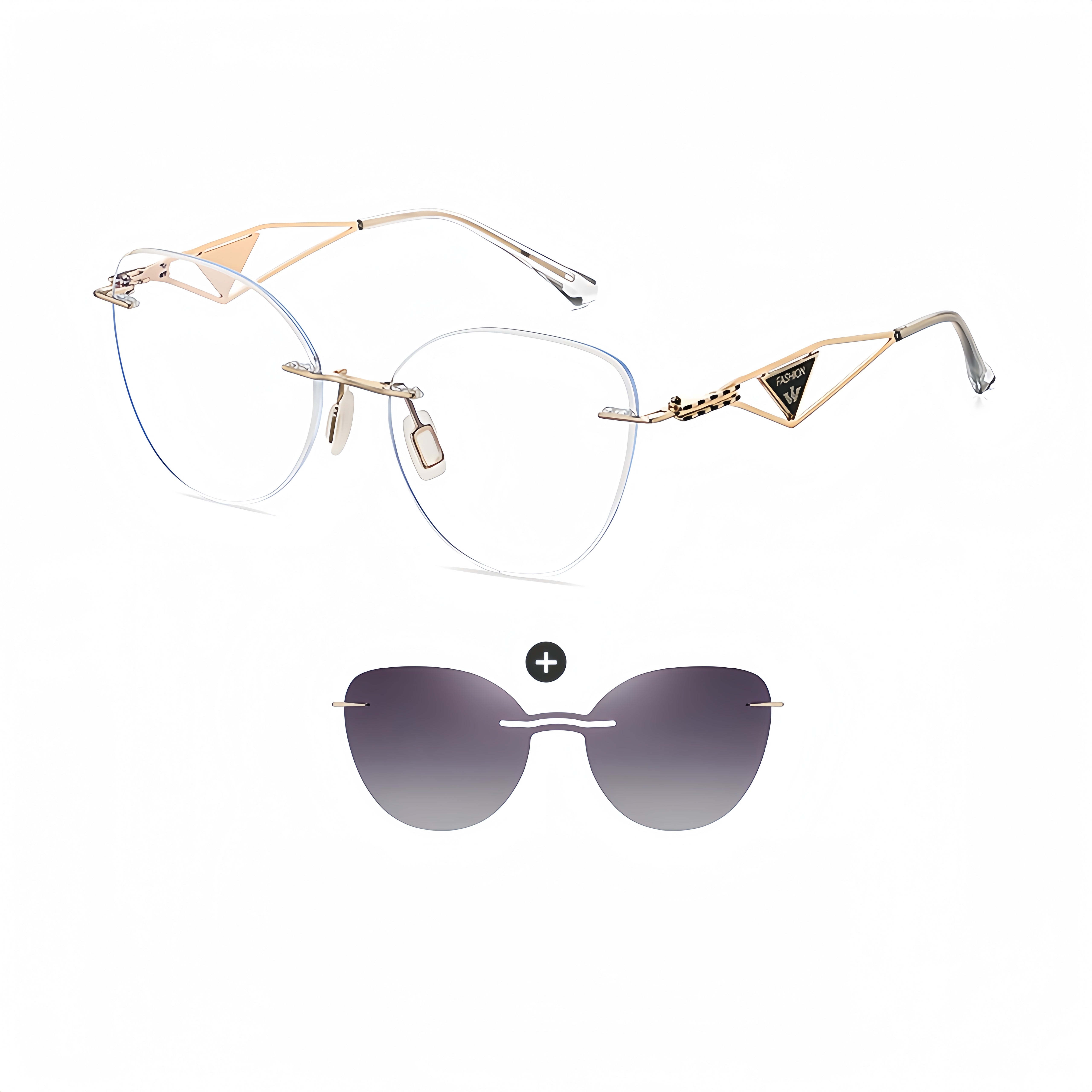 Cat Eye Women's Rimless Magnetic Clip-Ons with Rx Frames