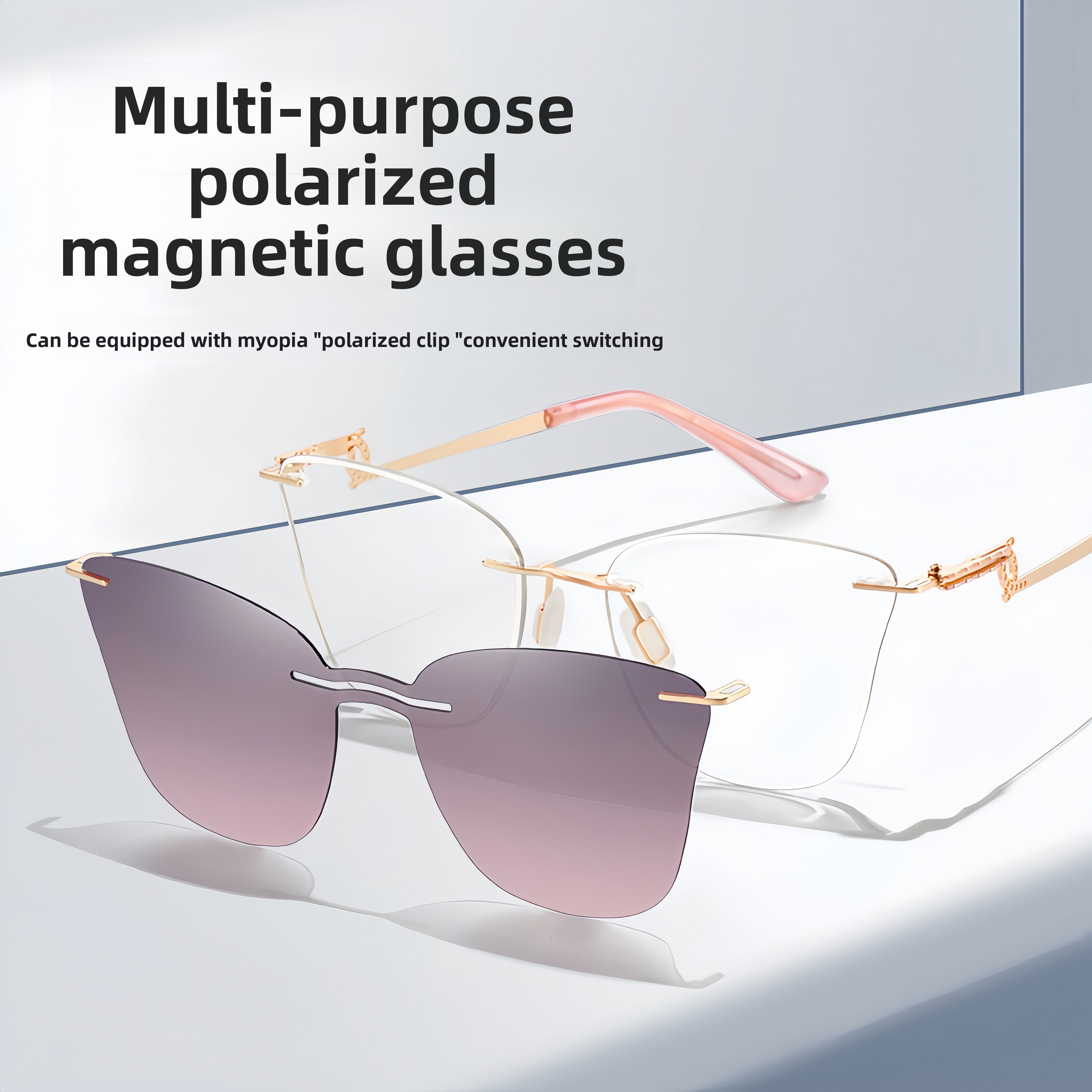 Women's Rimless Prescription Glasses + Magnetic Clip-on Sun Lens Kit