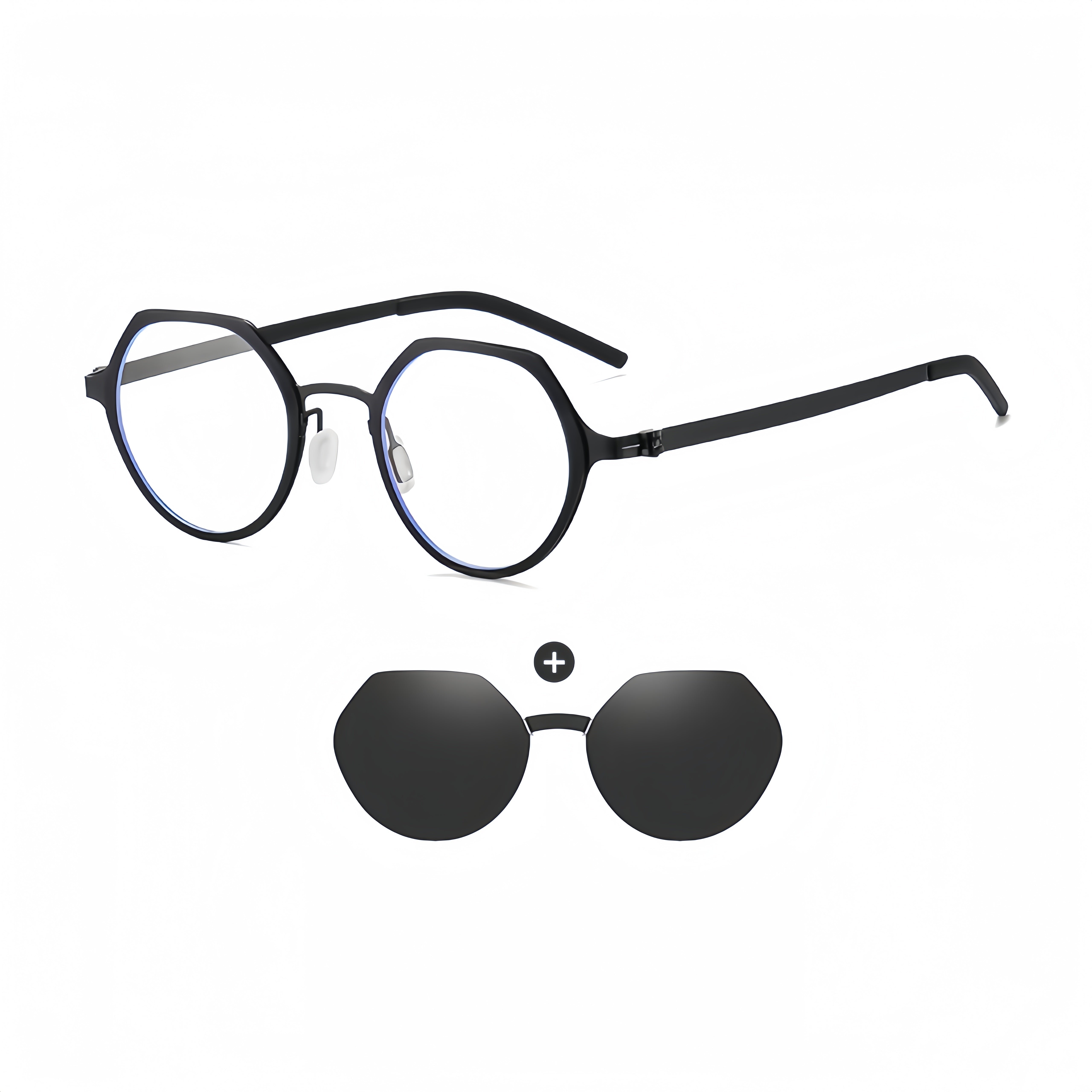 Geometric Titanium Frame with Mag-Polarized Clip-Ons