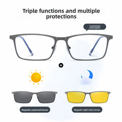 Men's Magnetic Flip-up Clip-on Sunglasses with Prescription Frame