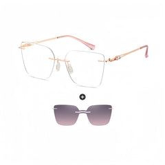 Women's Frameless Prescription Set with Magnetic Sunglass Clip-ons