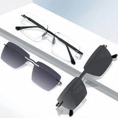 Men's Rimless Magnetic Clip-On Prescription Glasses Bundle