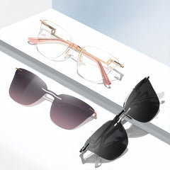 Women's Rimless Prescription Glasses + Magnetic Clip-on Sun Lens Kit