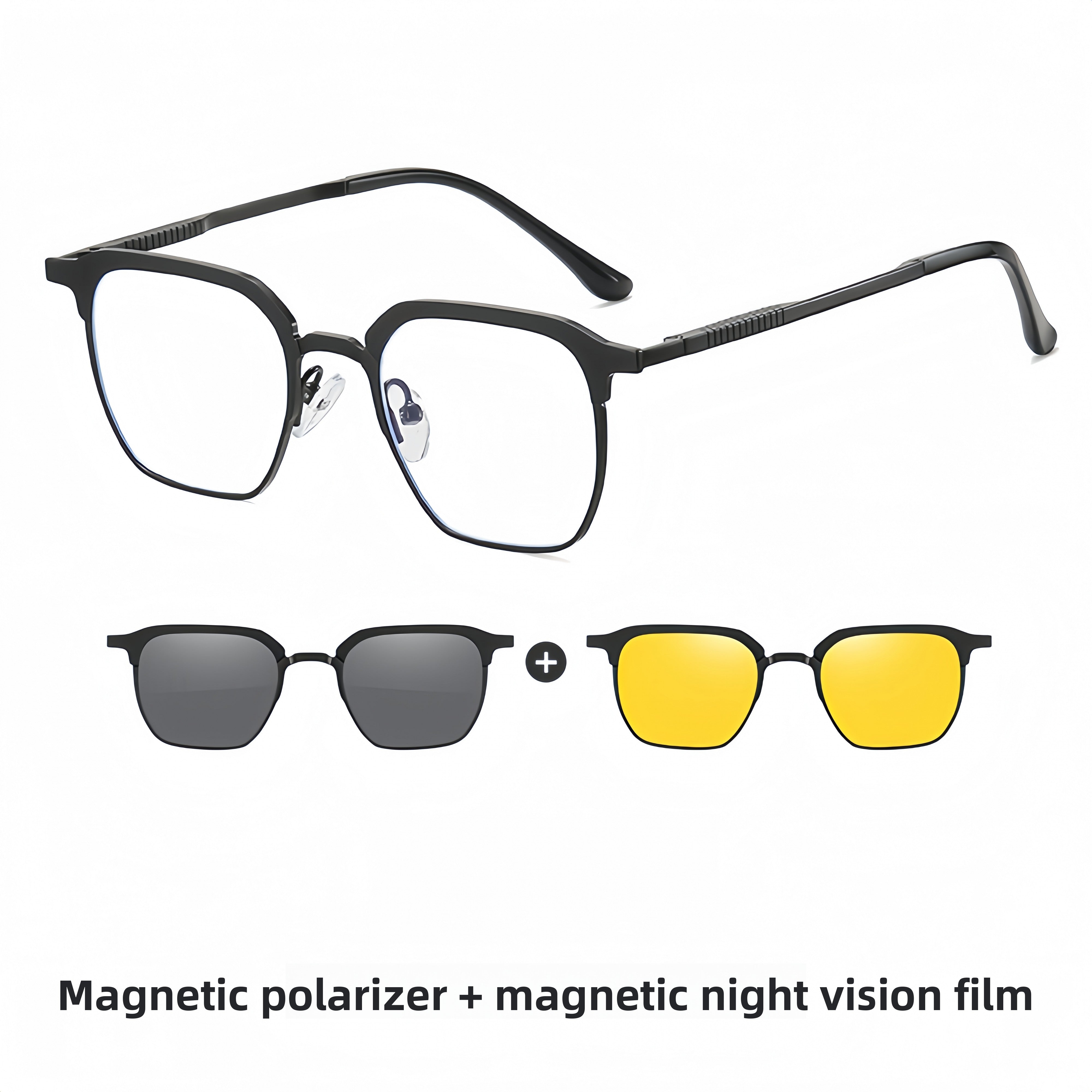 Men's Magnetic Clip-On Sunglasses & Optical Frames Bundle