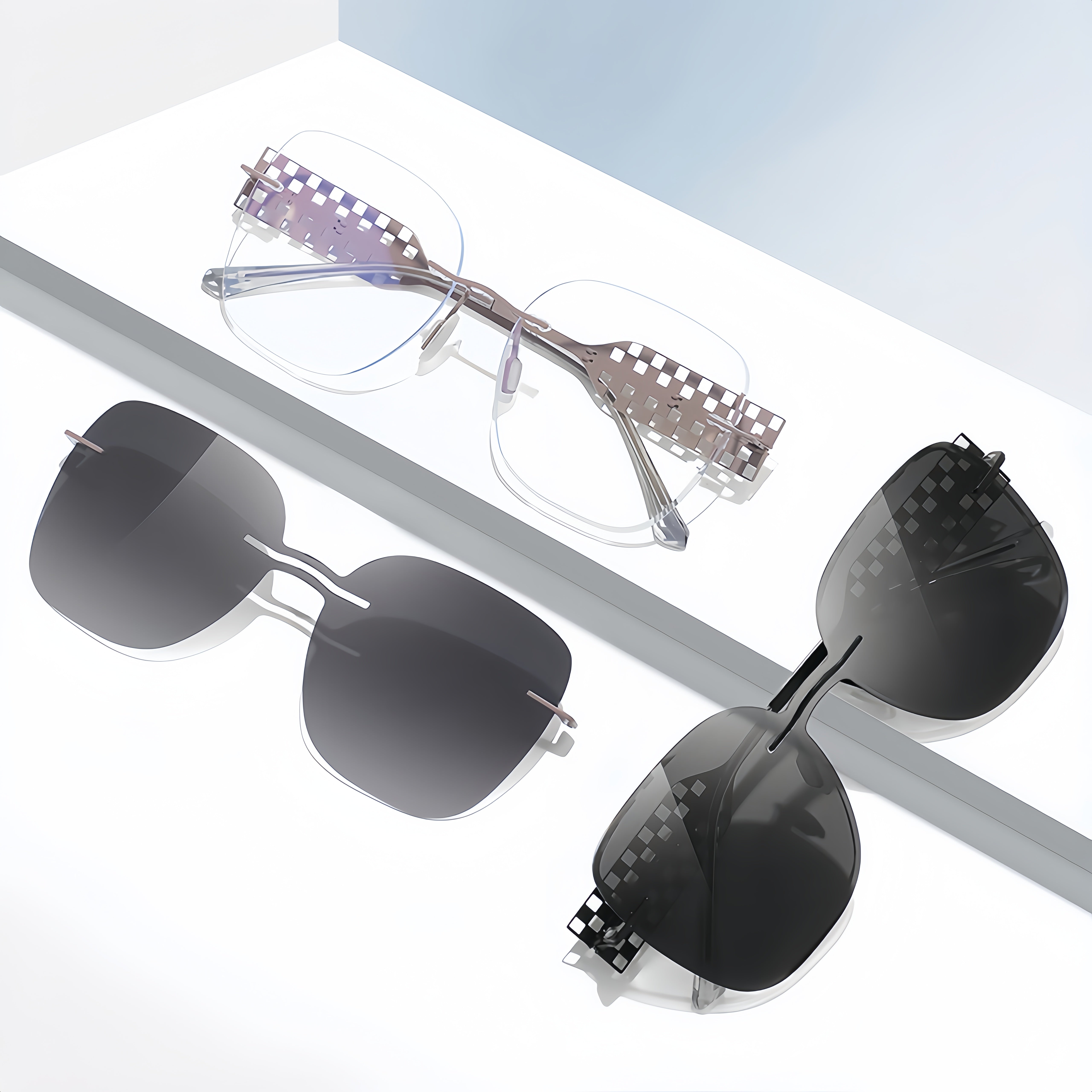 Women's Rimless All-in-One Magnetic Clip Sunglasses + Prescription Frame