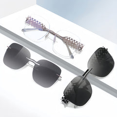 Women's Rimless All-in-One Magnetic Clip Sunglasses + Prescription Frame