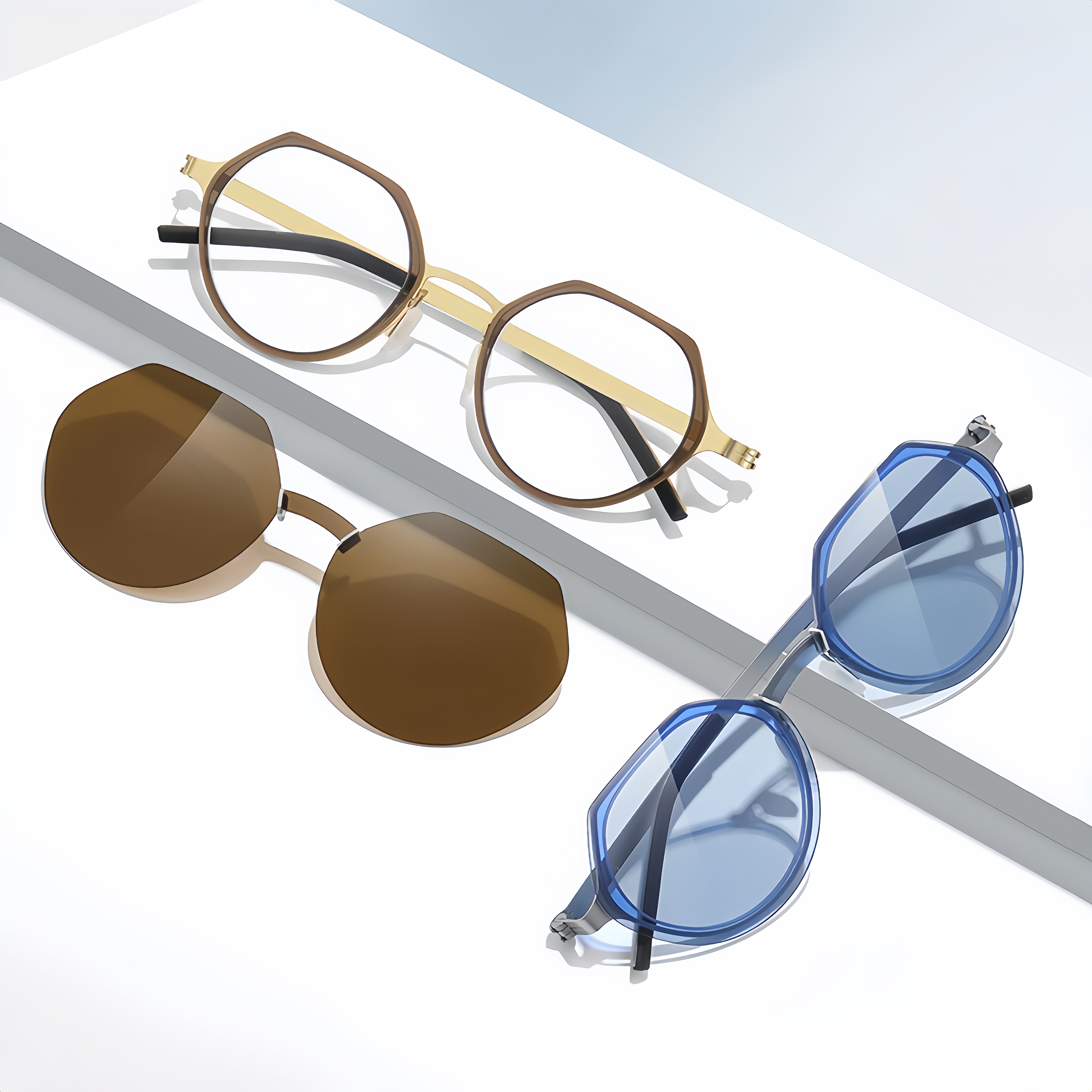 Geometric Titanium Frame with Mag-Polarized Clip-Ons