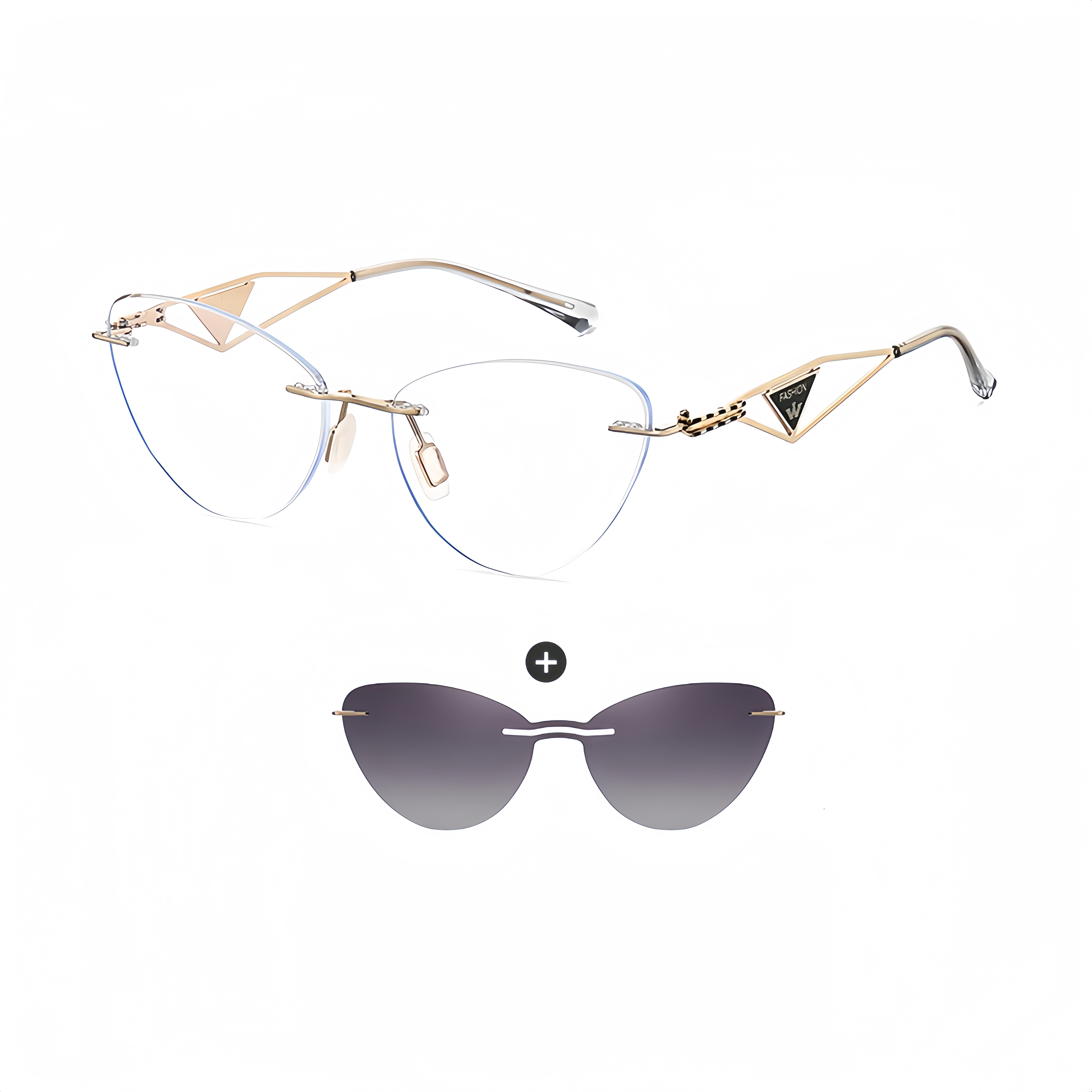 Cat-Eye Rimless RX Frame with Magnetic Clip