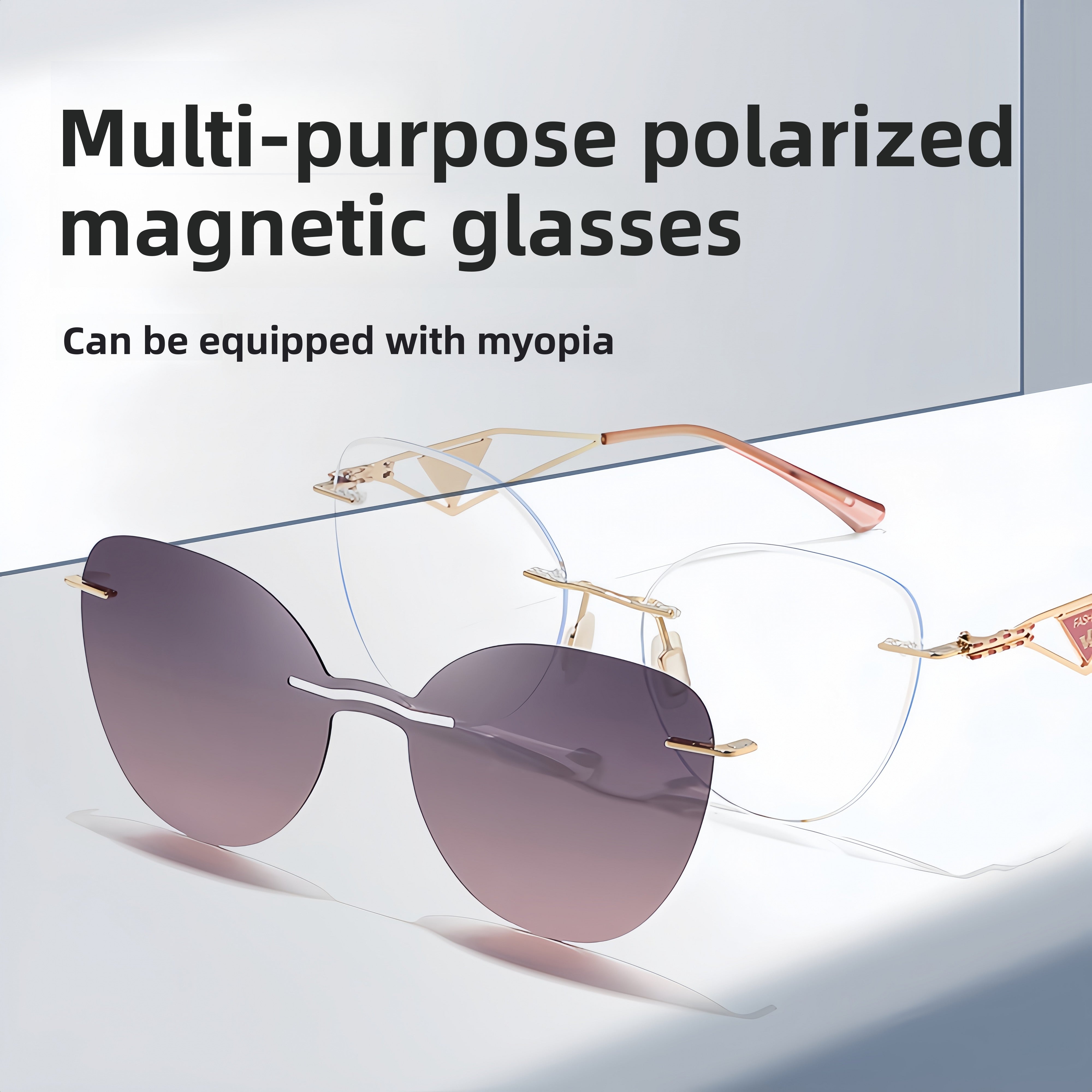 Cat Eye Women's Rimless Magnetic Clip-Ons with Rx Frames