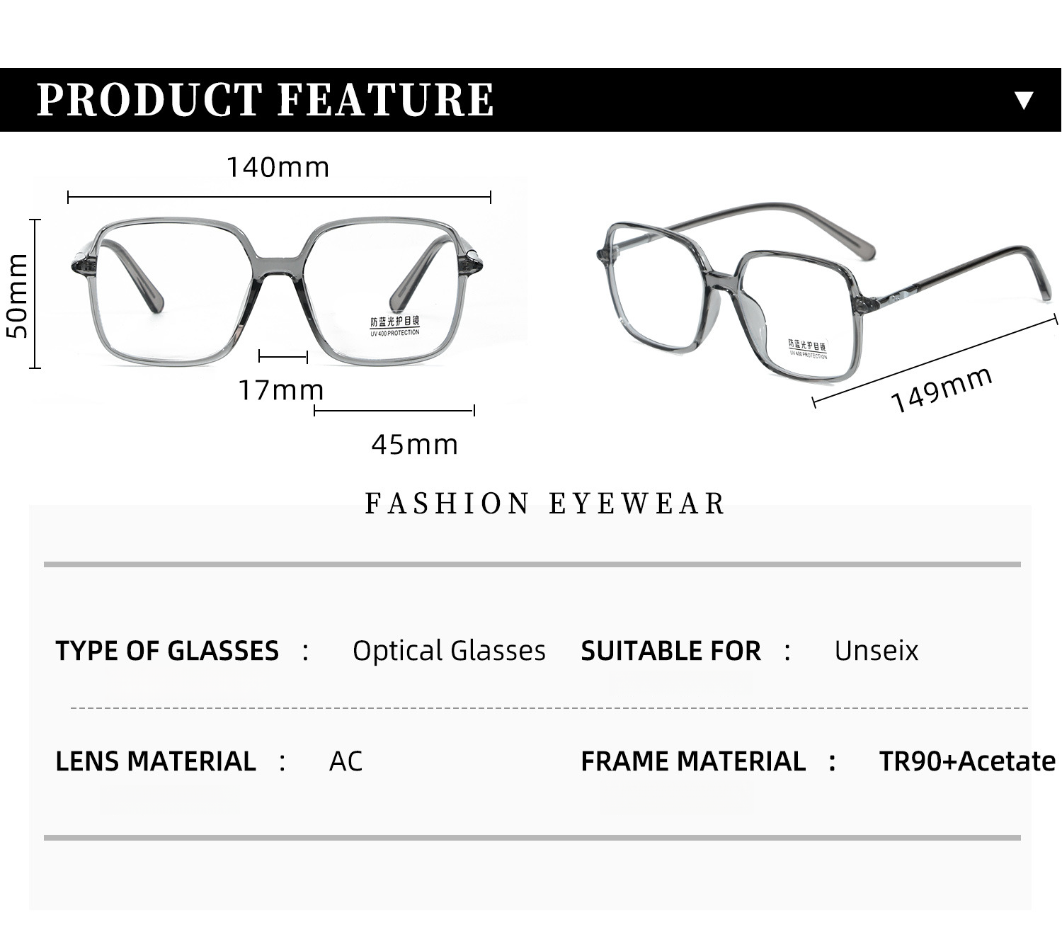 TR90 Unisex Oversized Glasses