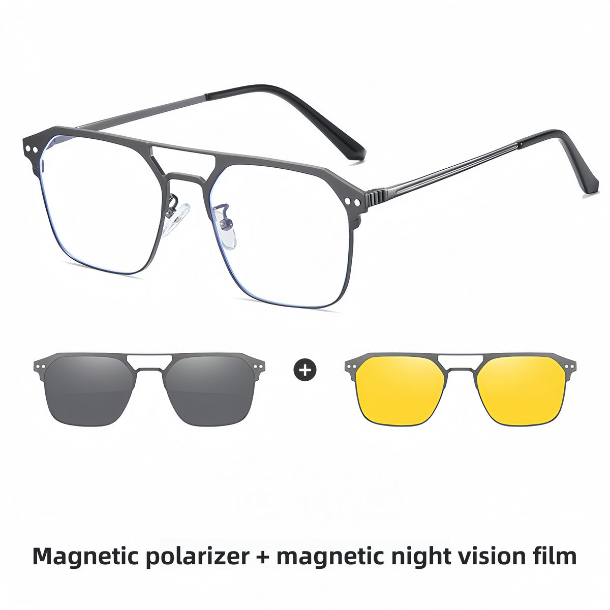 Men's Magnetic Clip-On Sunglasses + Prescription Glasses Frame