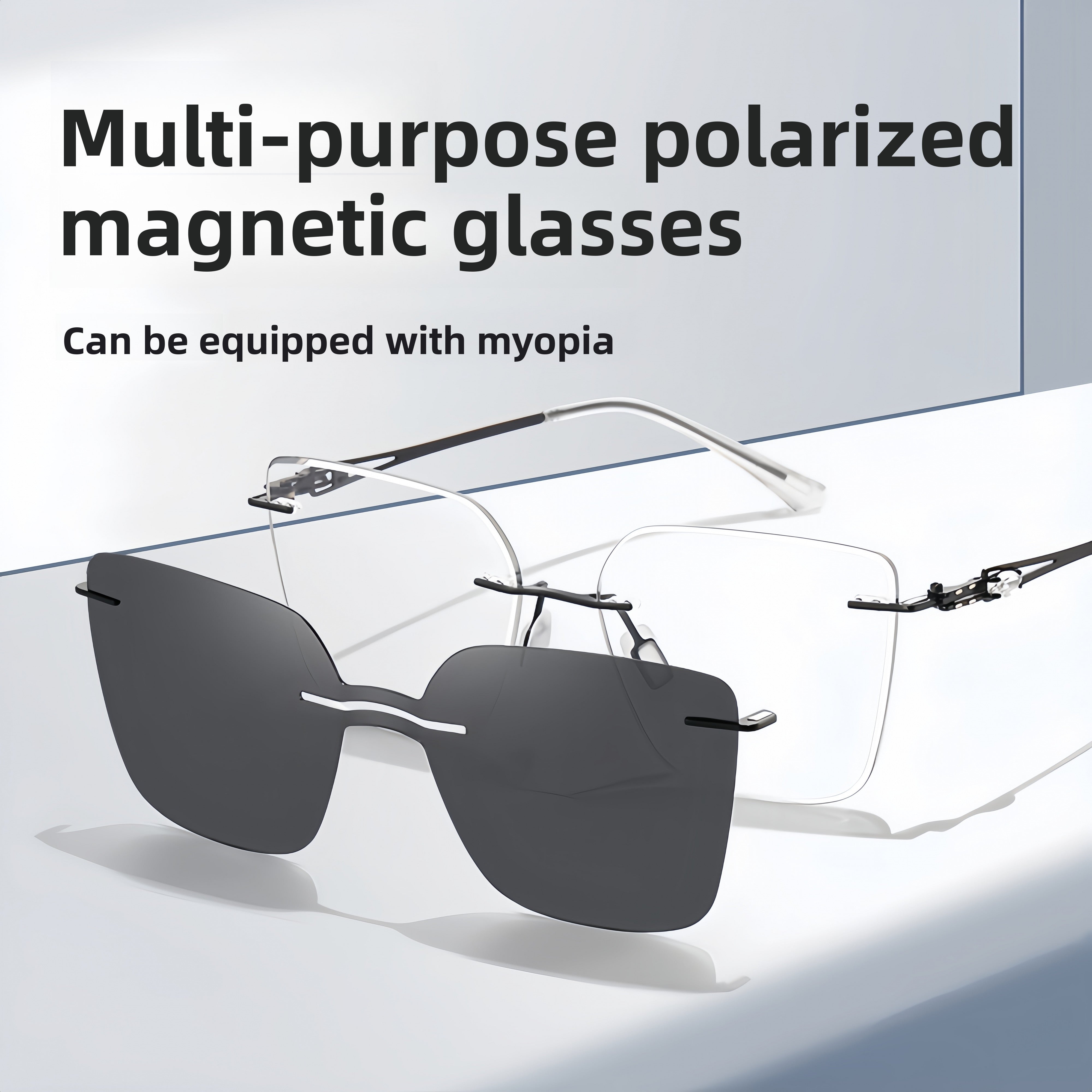 Women's Frameless Prescription Set with Magnetic Sunglass Clip-ons
