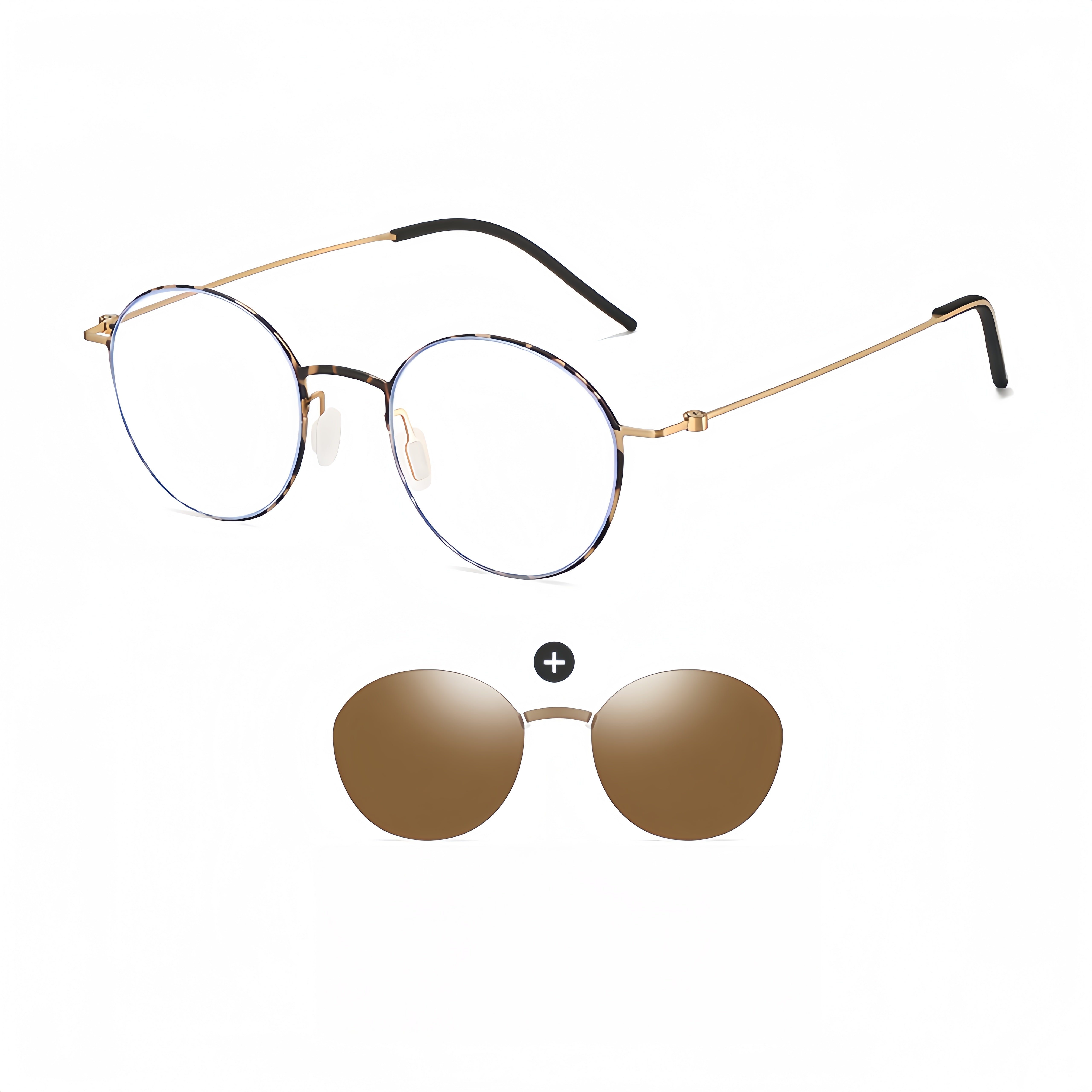 Round Magnetic RX Frame with Clip-On Sunglasses