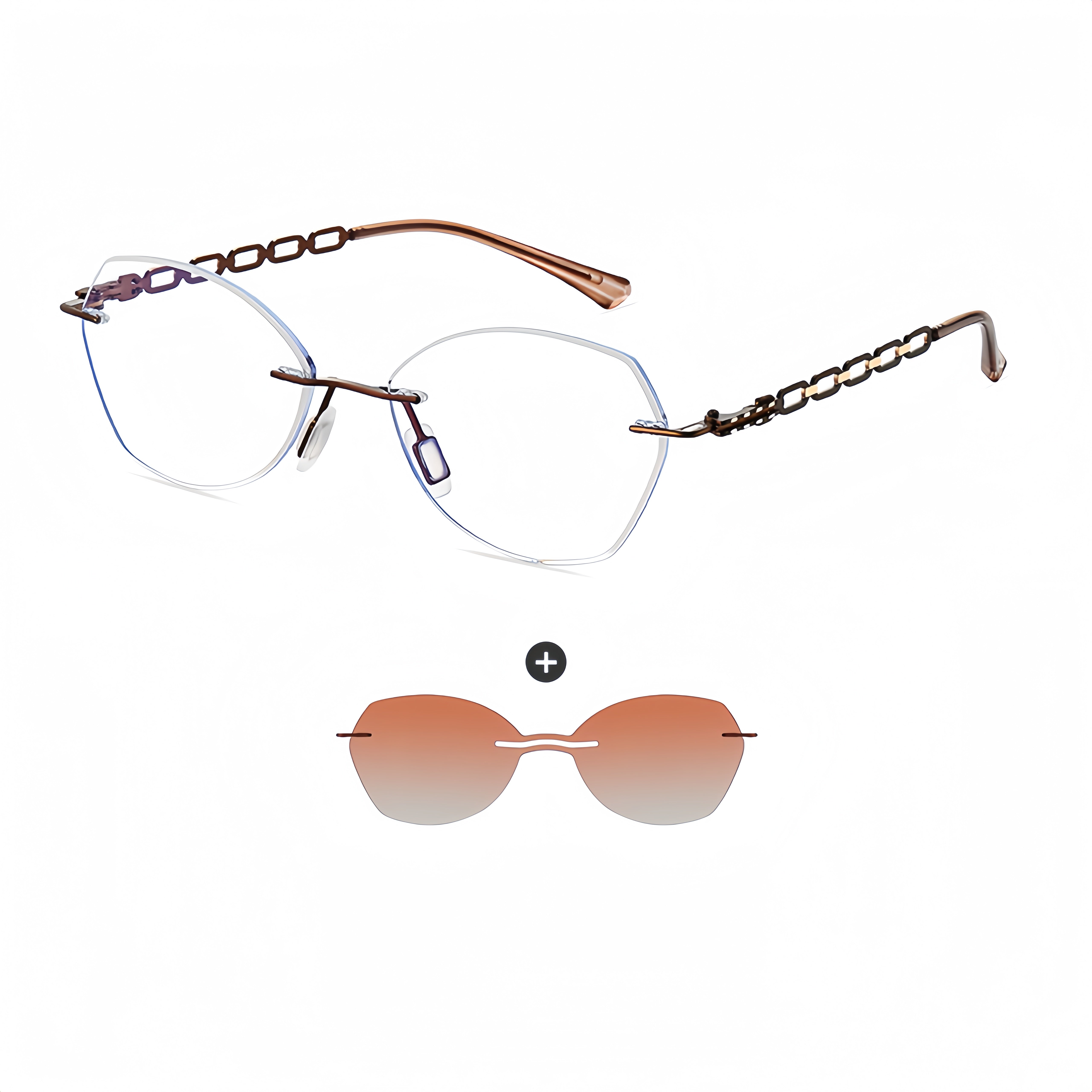 Women's Rimless Magnetic Clip-On Sunglasses & Optical Frames Bundle