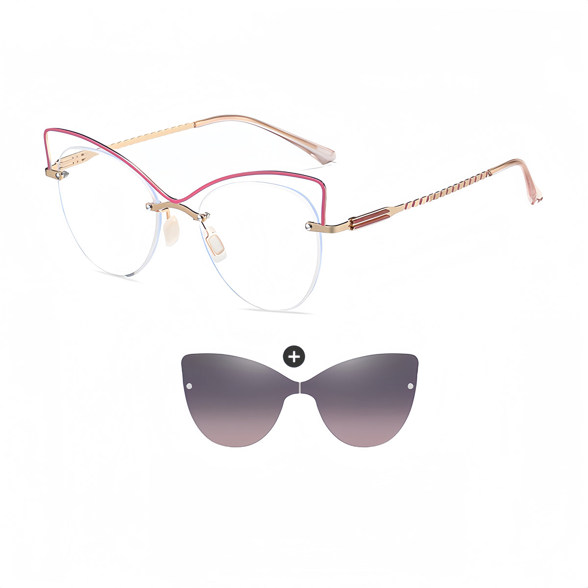 Women's Rimless Magnetic Clip-On Sunglasses Compatible with Prescription Frames