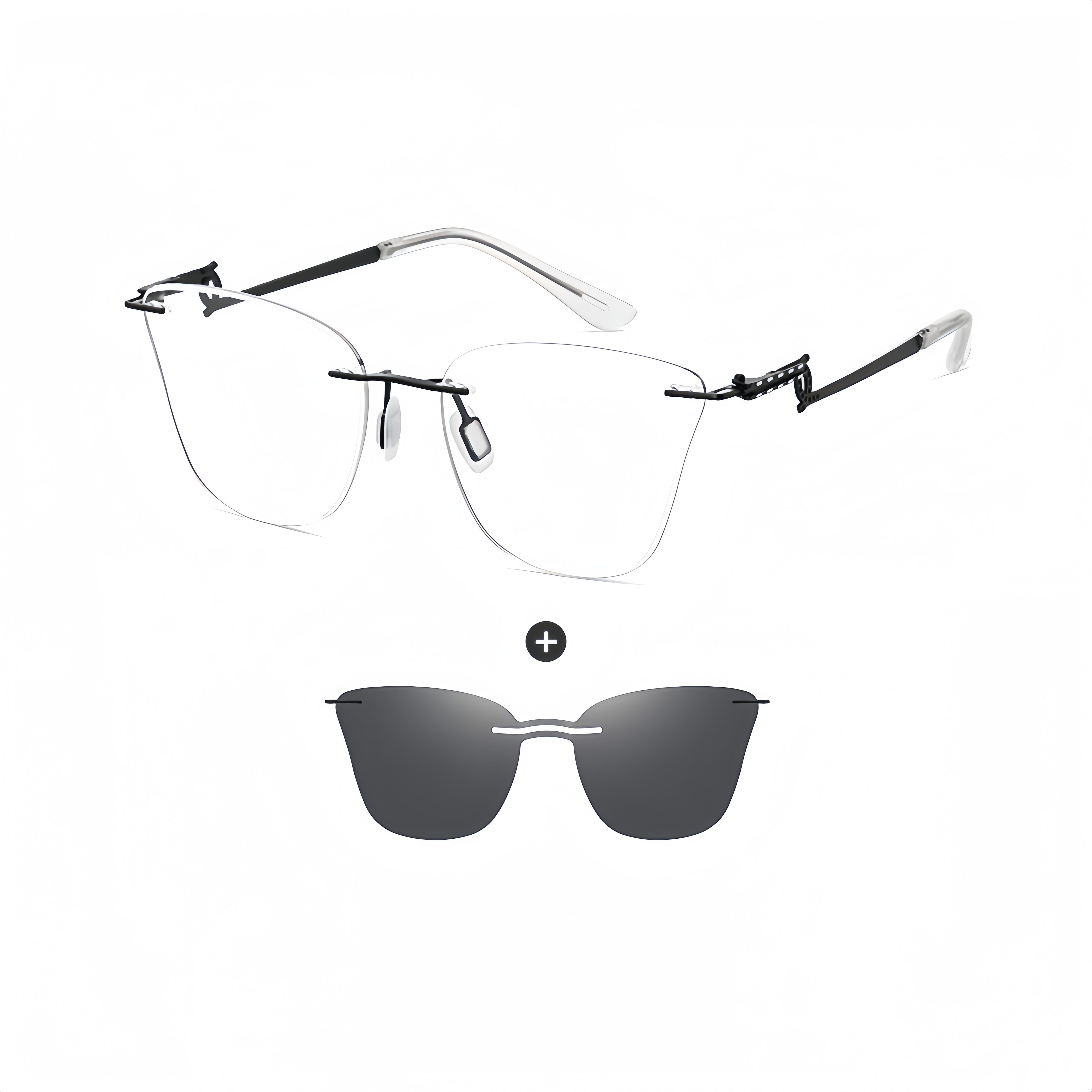 Women's Rimless Prescription Glasses + Magnetic Clip-on Sun Lens Kit