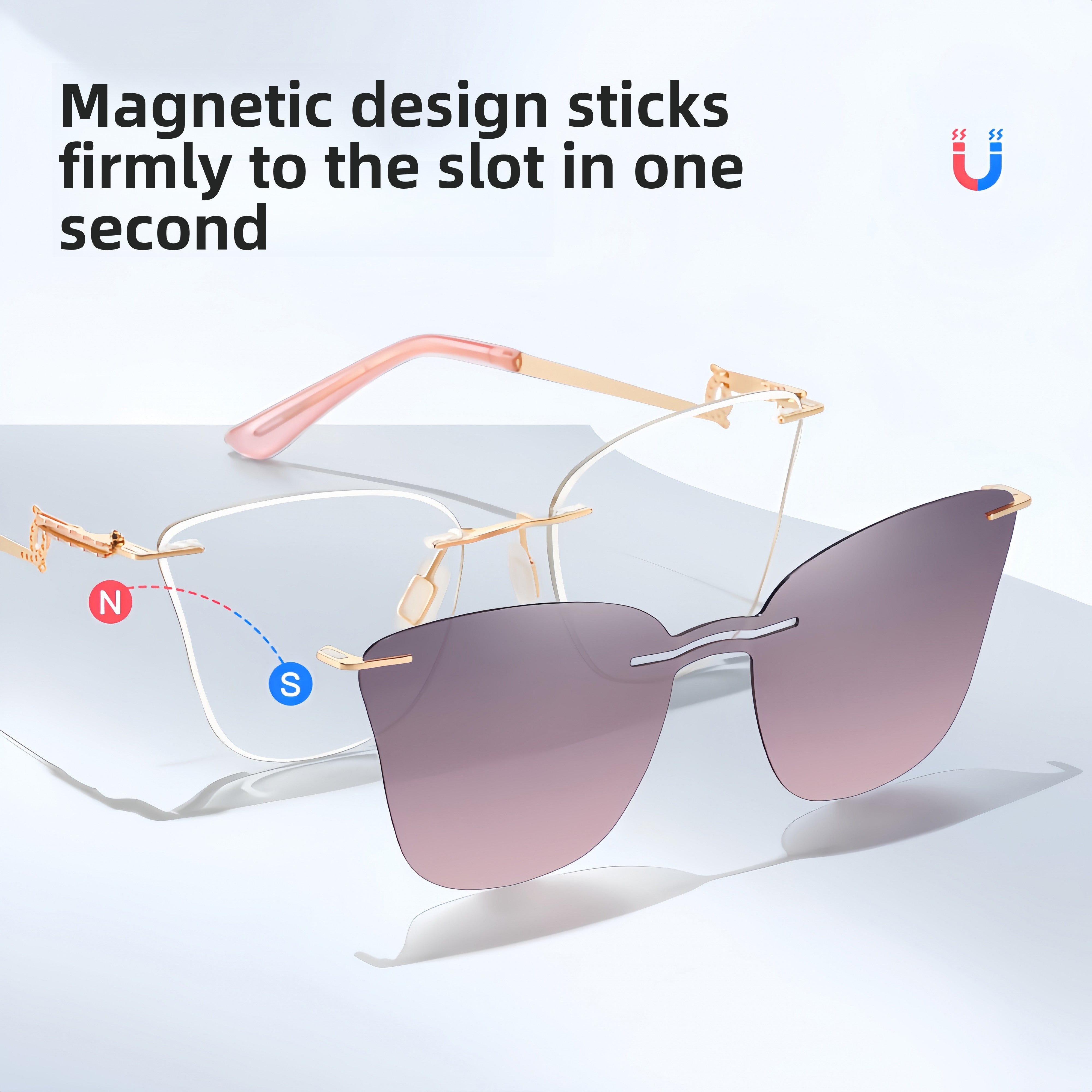 Women's Rimless Prescription Glasses + Magnetic Clip-on Sun Lens Kit
