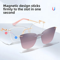 Women's Rimless Prescription Glasses + Magnetic Clip-on Sun Lens Kit
