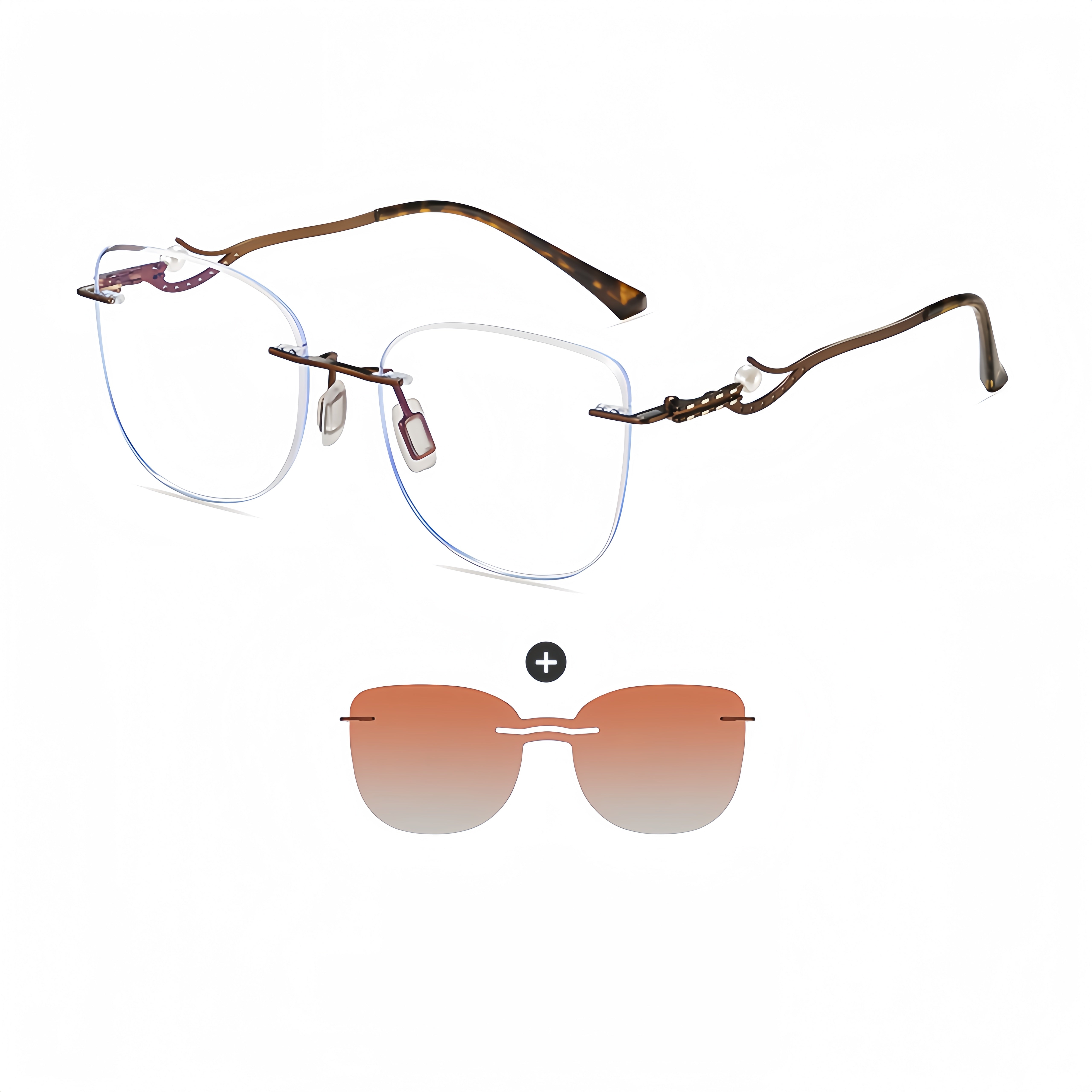 Rimless Magnetic Clip Sunglasses + RX Frame