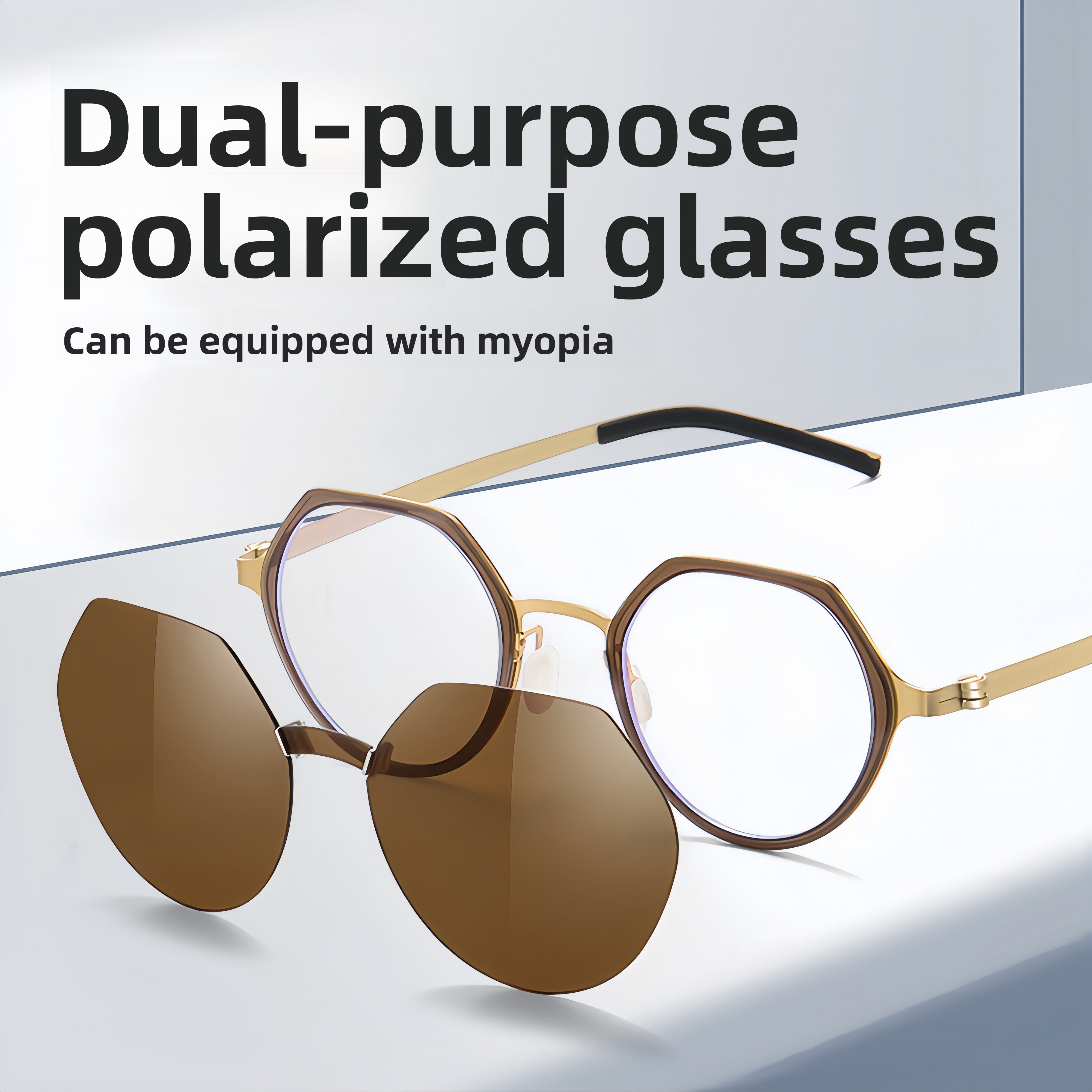 Geometric Titanium Frame with Mag-Polarized Clip-Ons